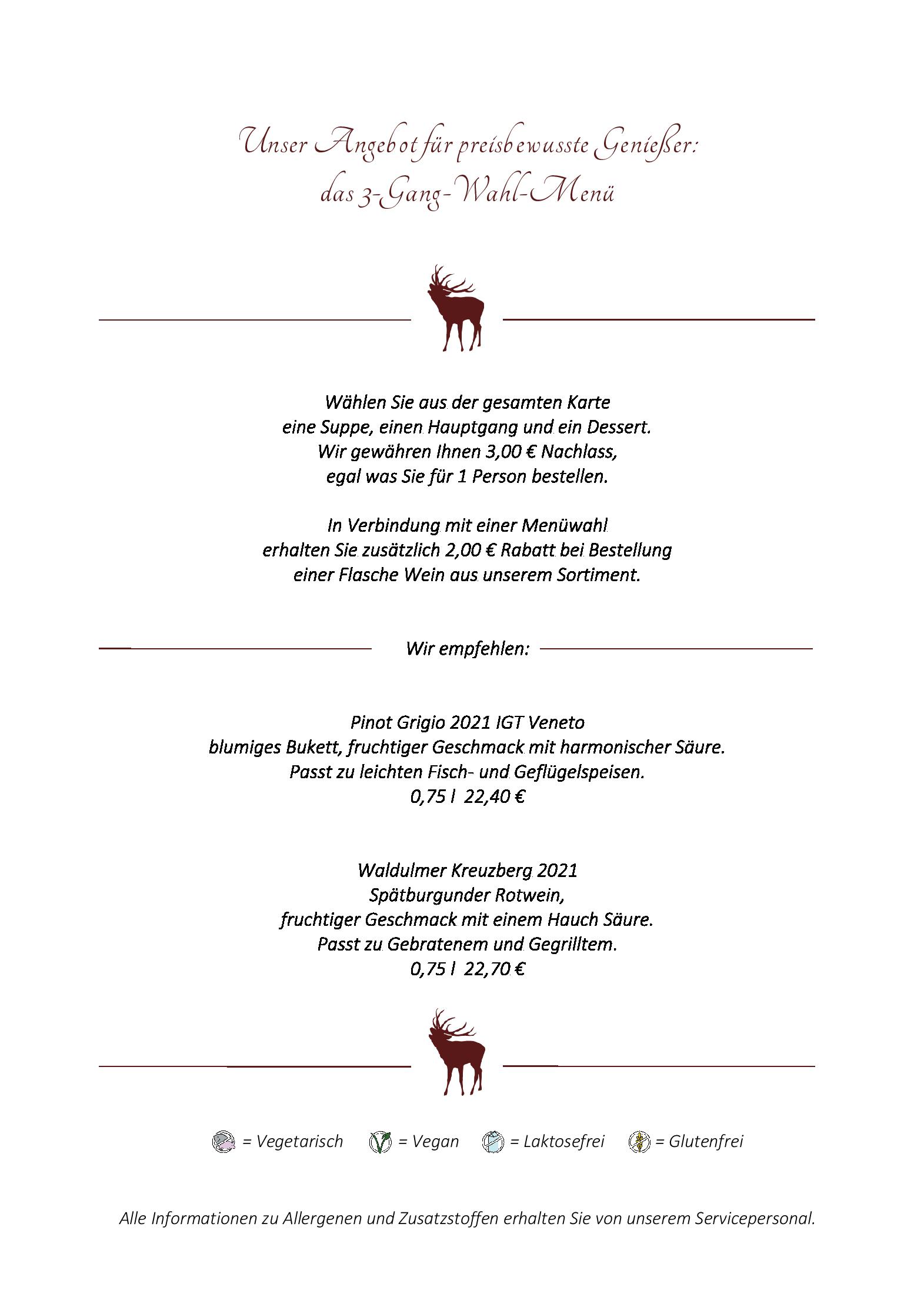 Speisekarte Wildpark-Restaurant Schwarze Berge in Rosengarten, Seite 1