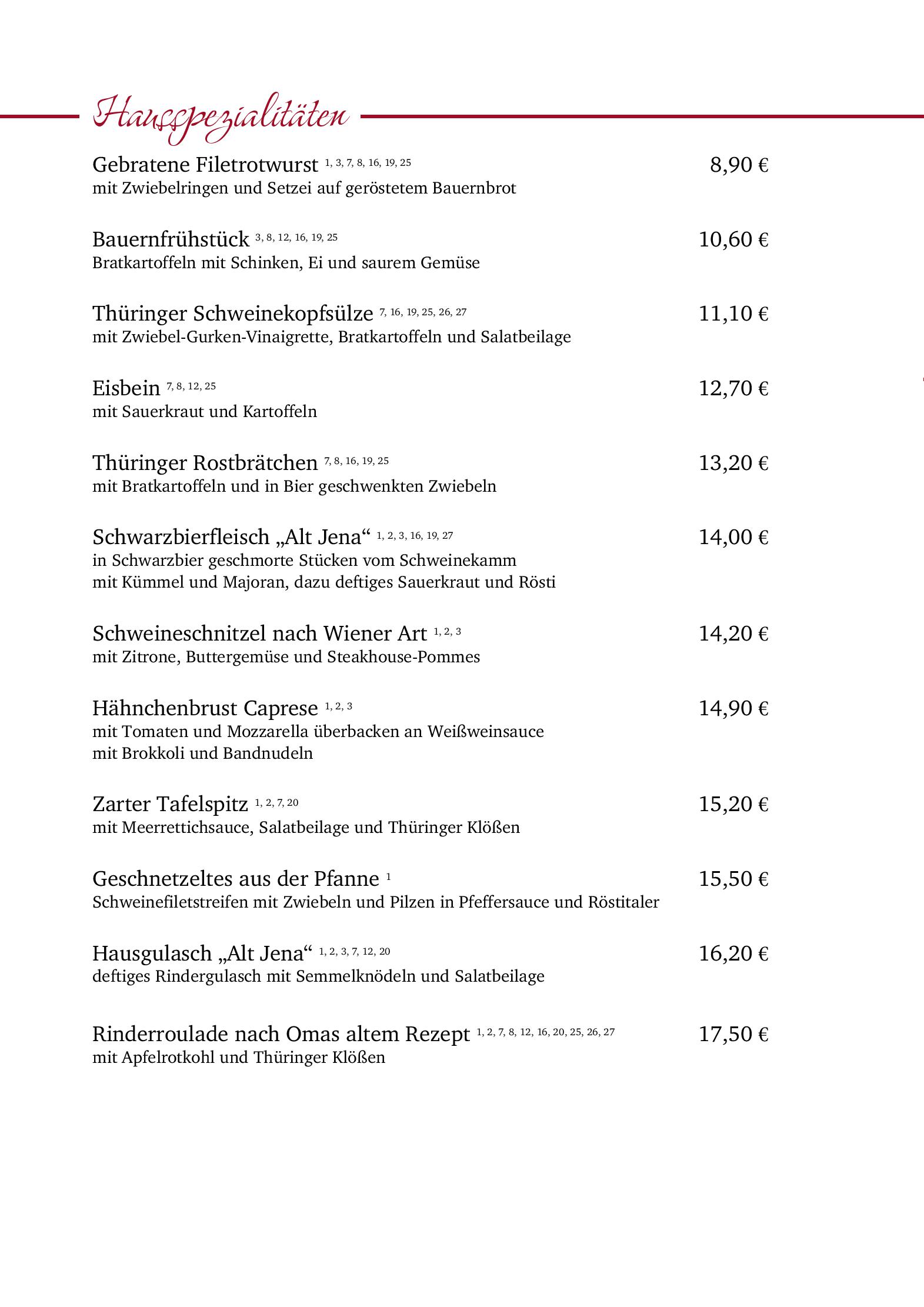 Speisekarte Alt Jena Wirtshaus & Weinstube in Jena, Seite 6