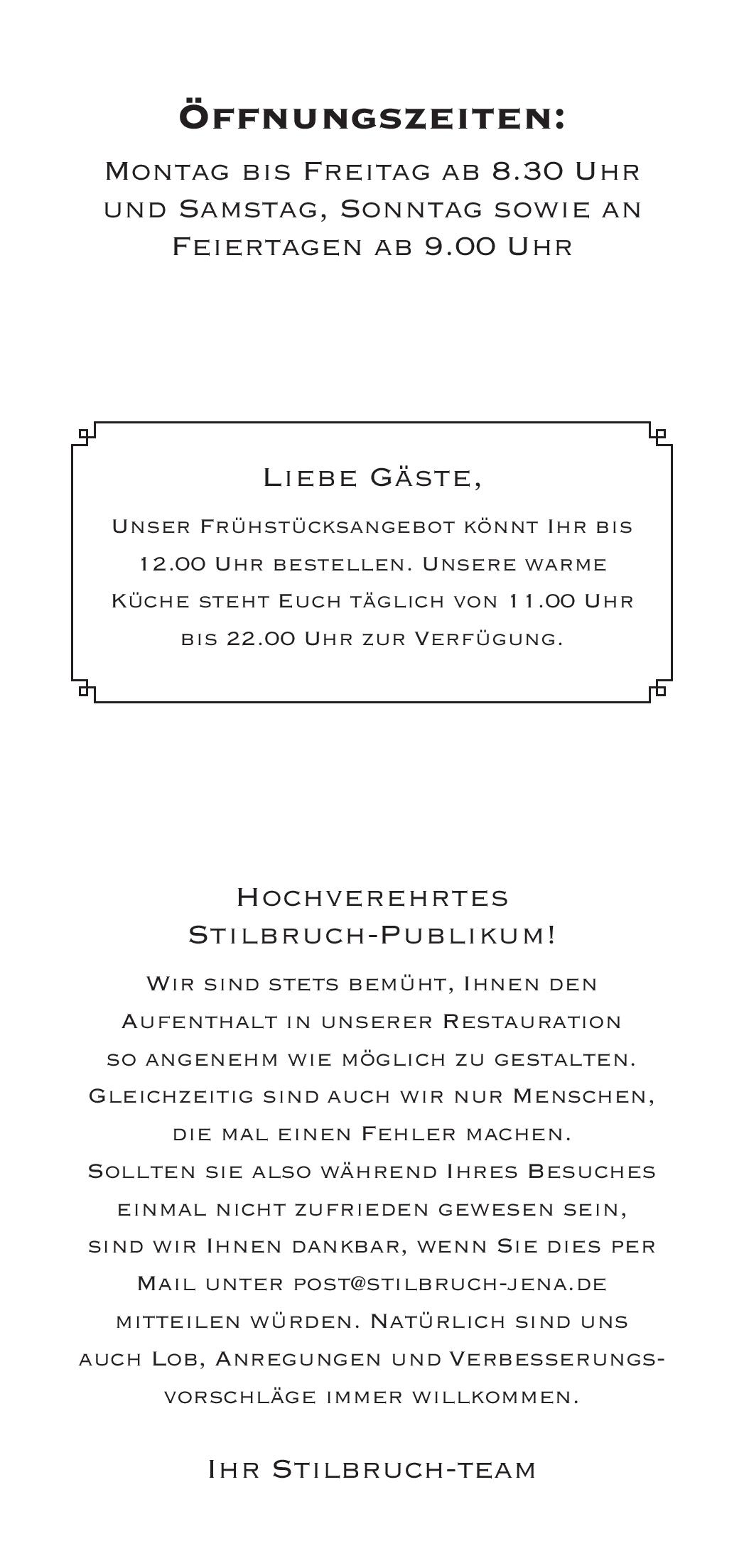 Speisekarte Stilbruch in Jena, Seite 1