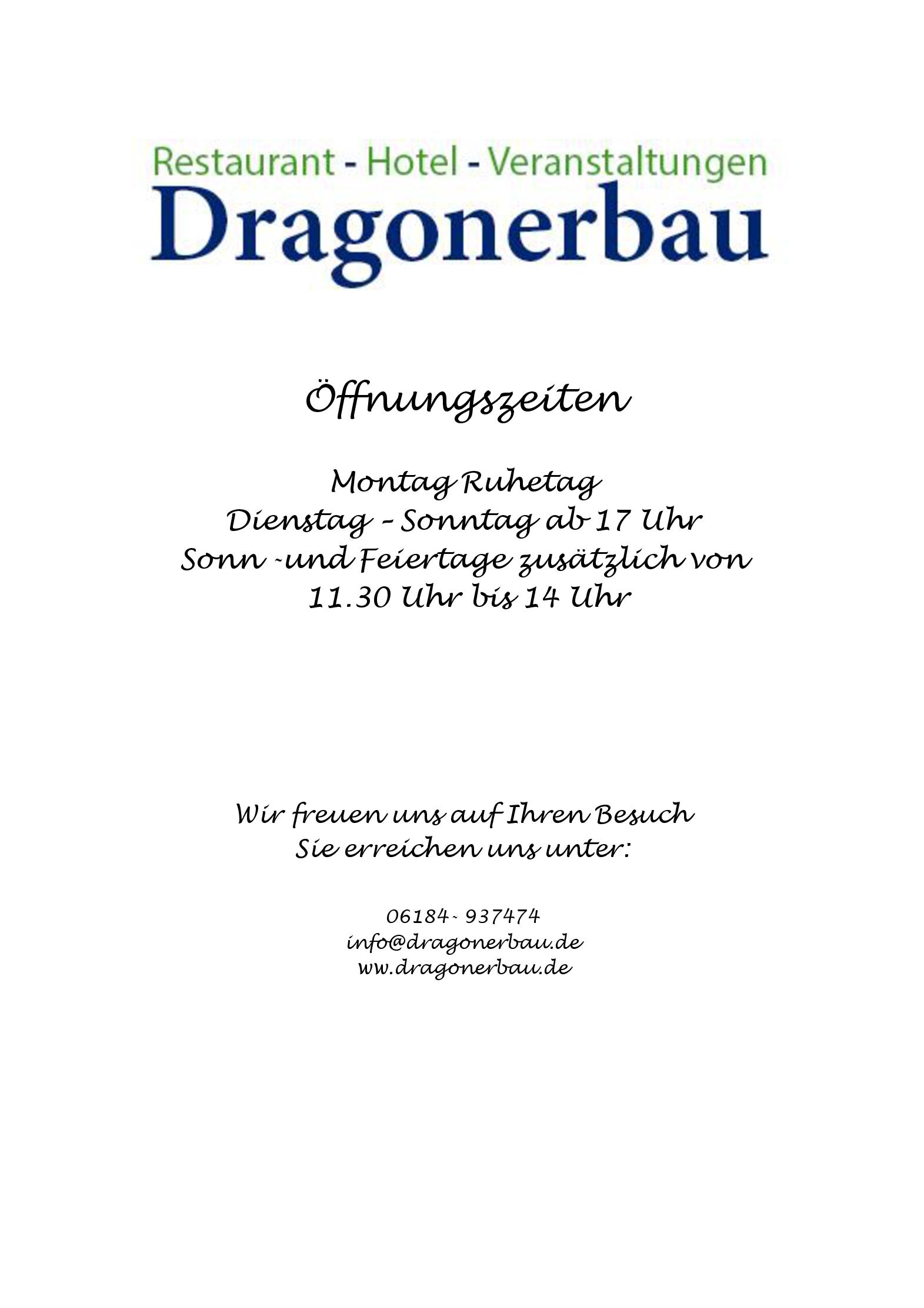 Speisekarte Hotel & Restaurant Dragonerbau in Langenselbold, Seite 1
