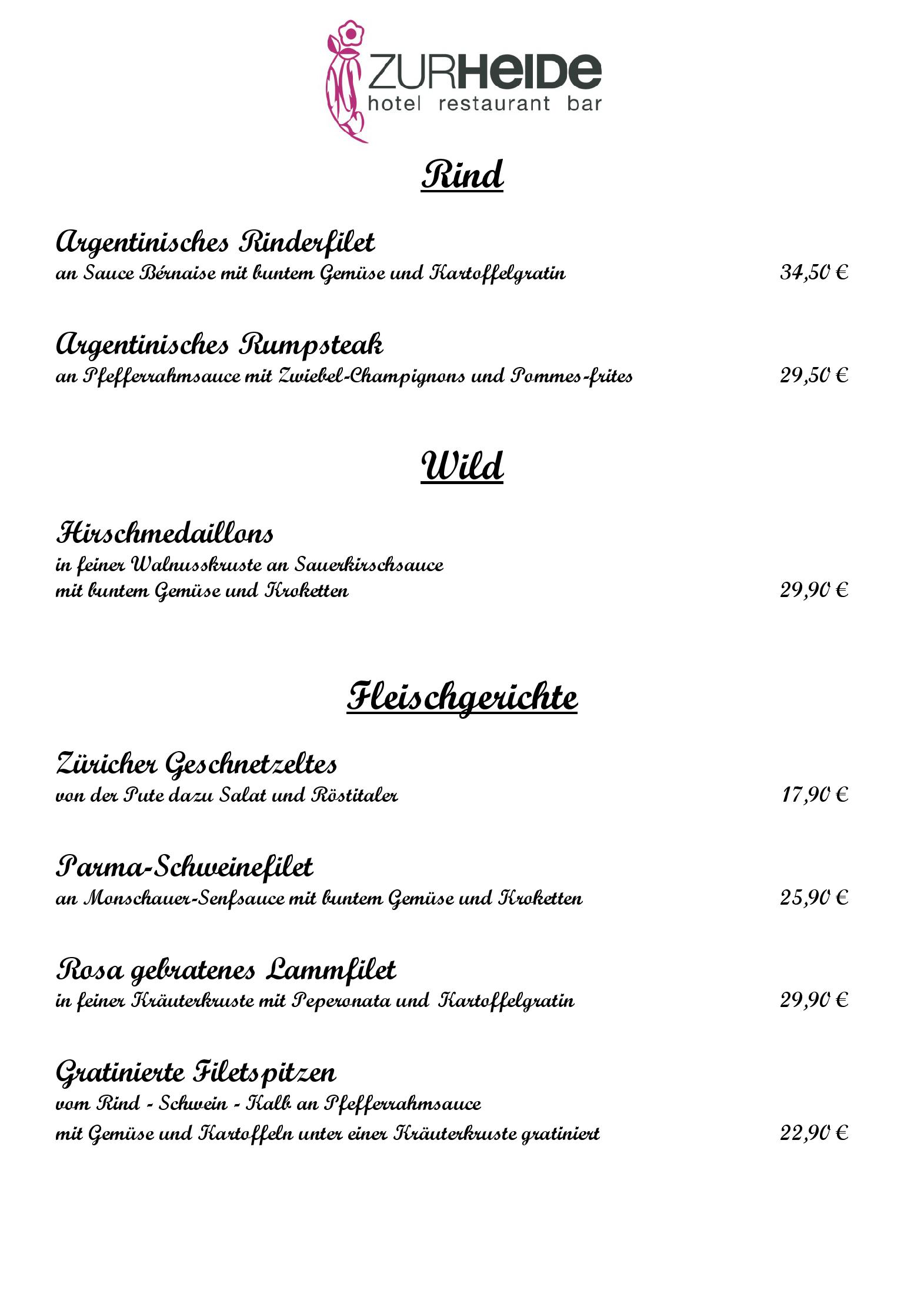 Speisekarte Hotel Restaurant Zur Heide in Aachen, Seite 3