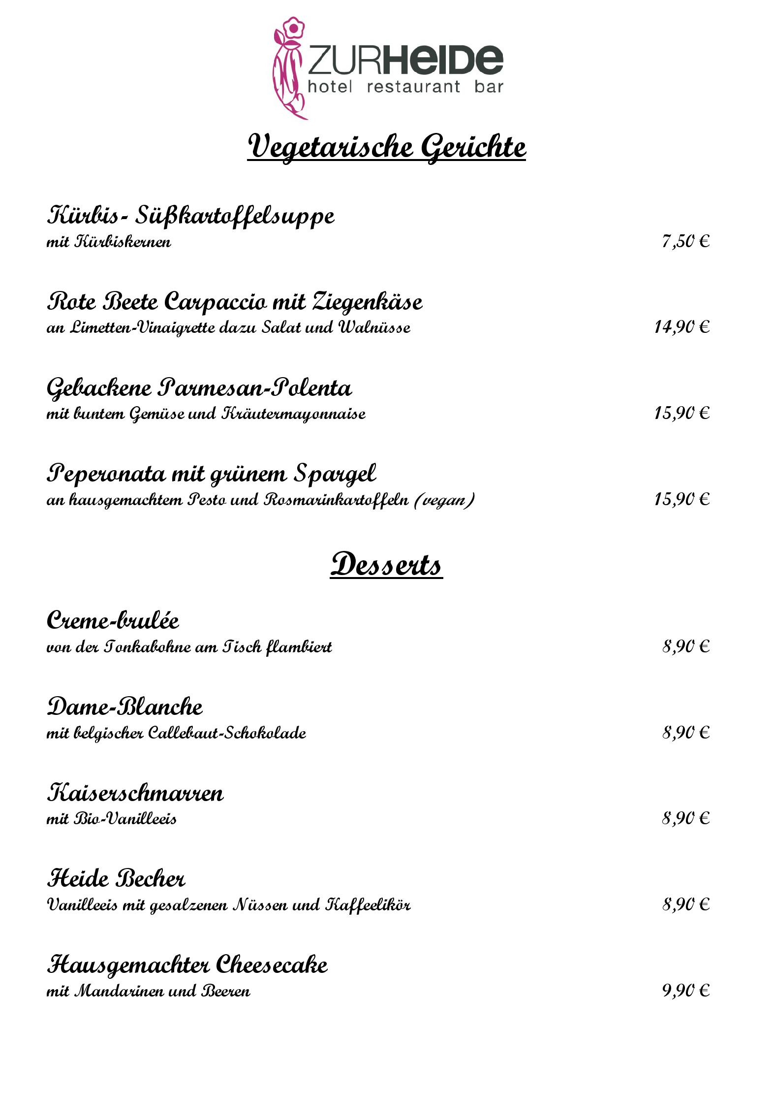 Speisekarte Hotel Restaurant Zur Heide in Aachen, Seite 4