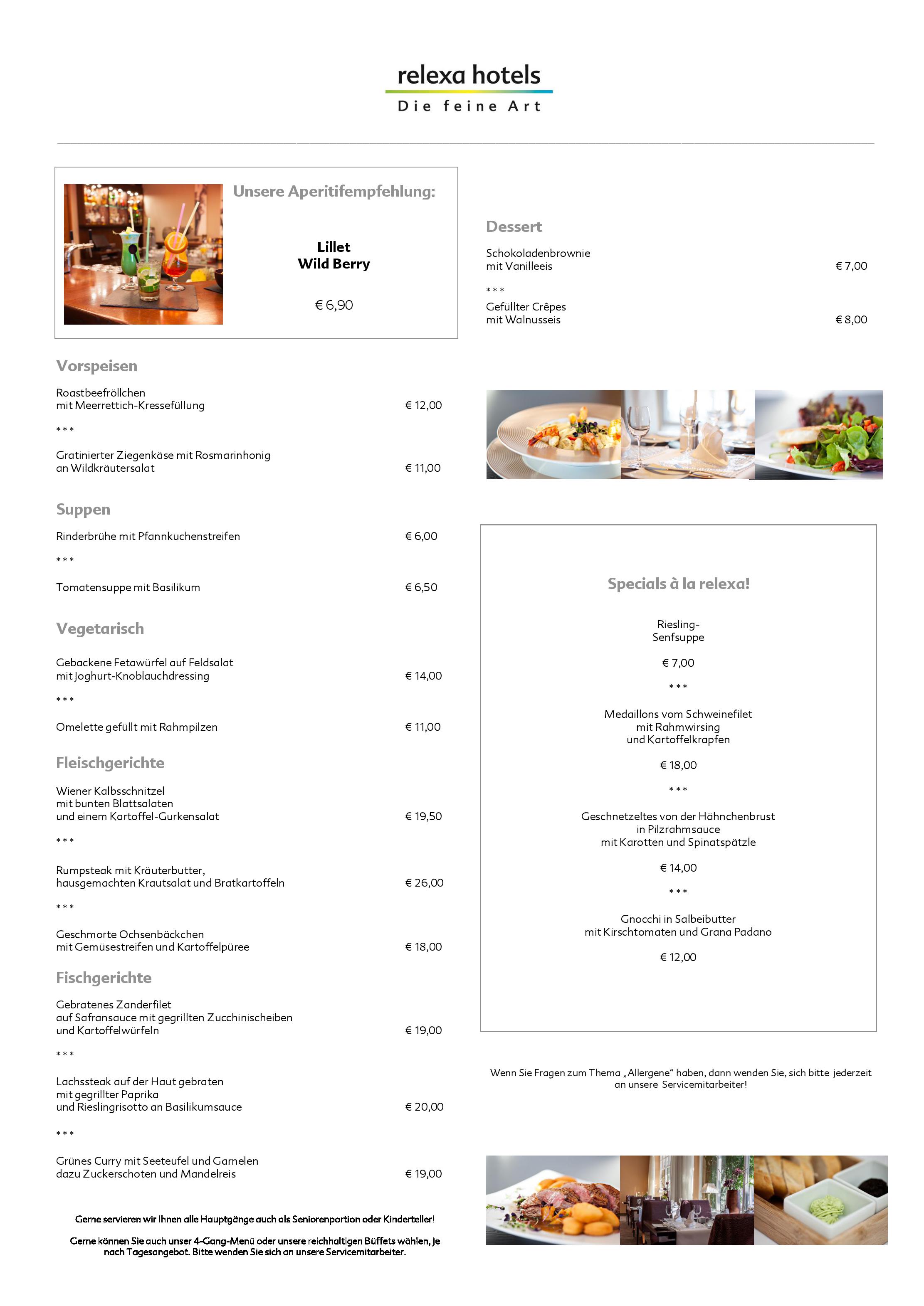 Speisekarte relexa hotel Bad Steben GmbH in Bad Steben, Seite 3