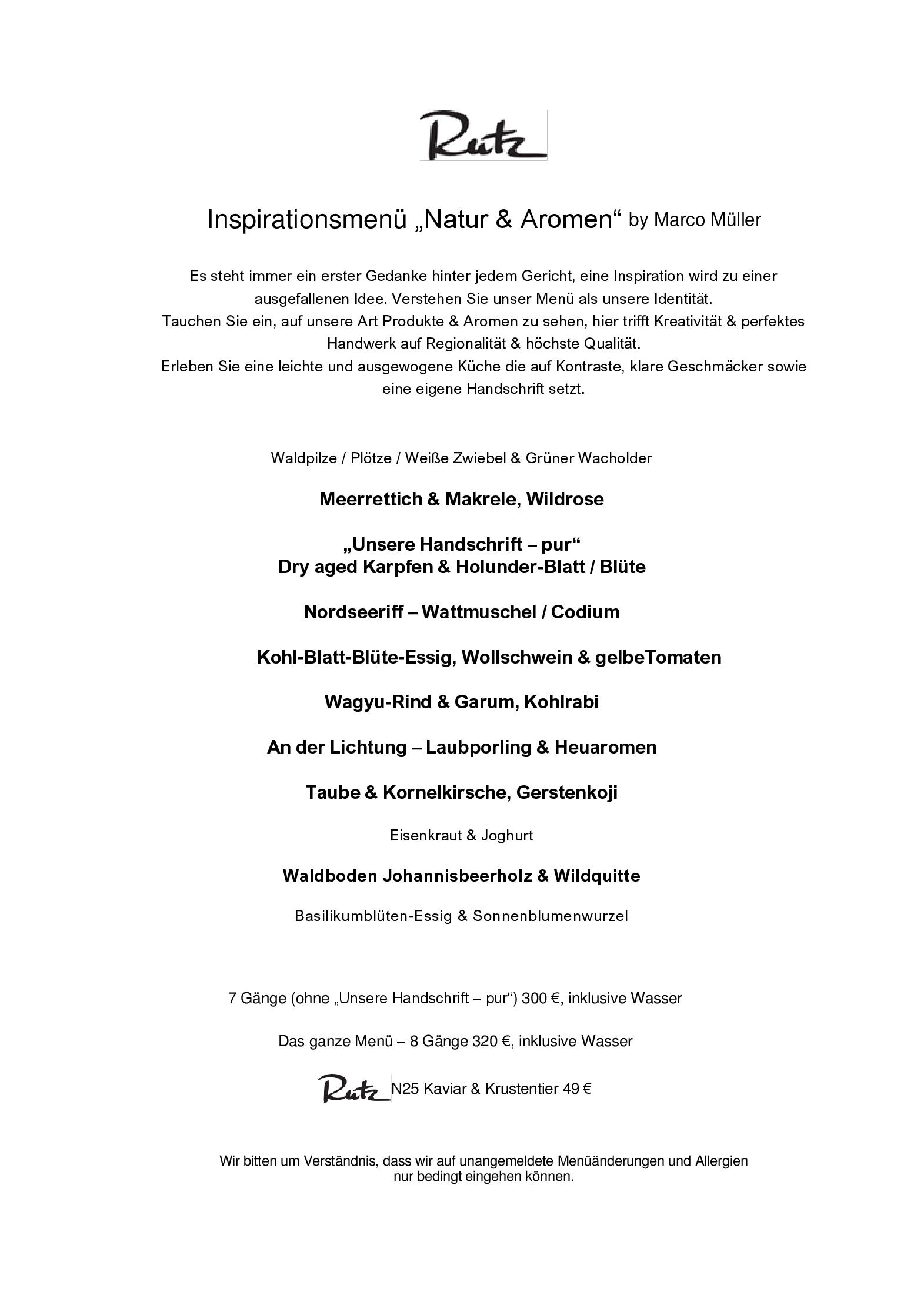 Speisekarte RUTZ Restaurant & Weinbar in Berlin, Seite 1