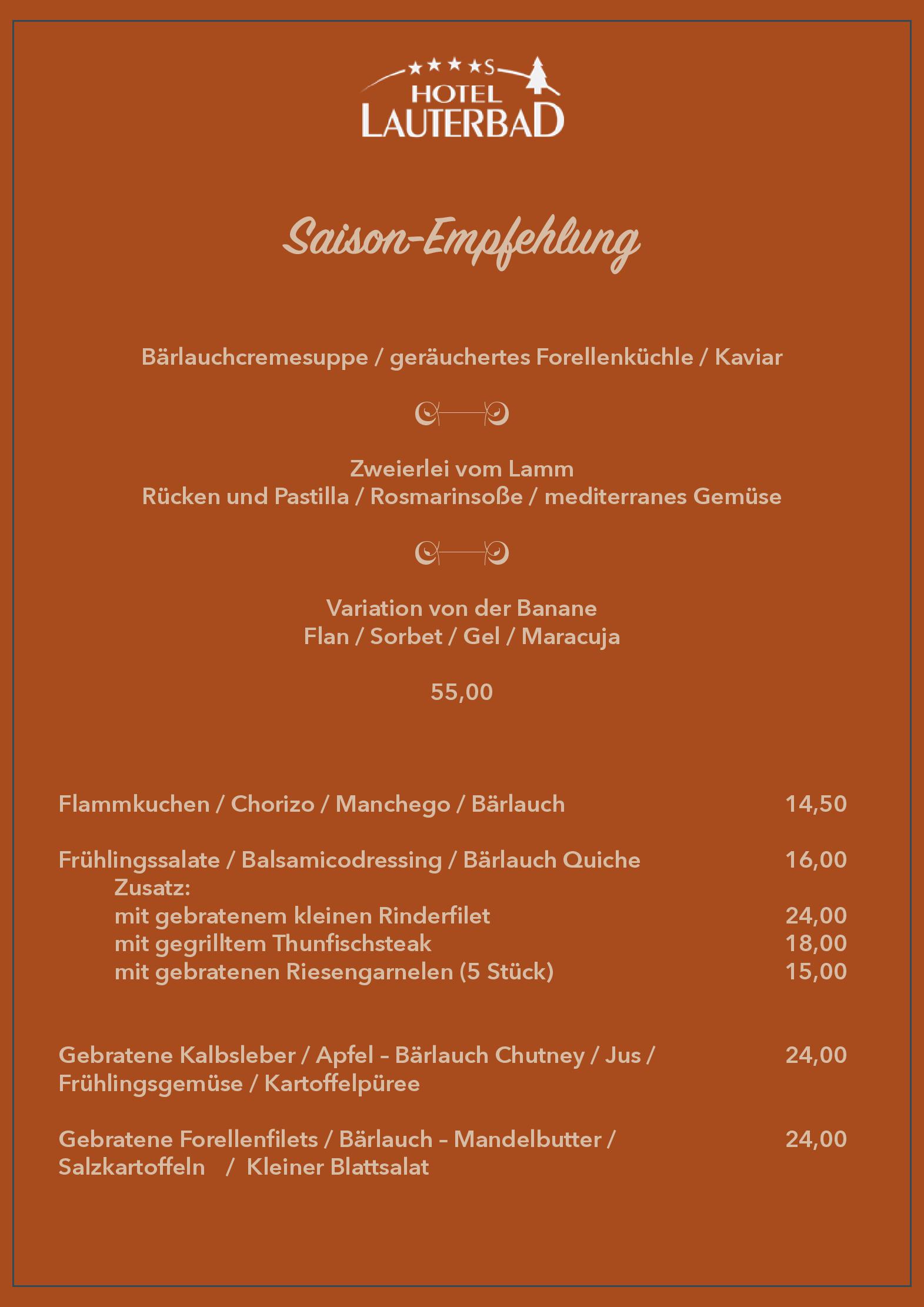Speisekarte Hotel Lauterbad ****S in Freudenstadt, Seite 1