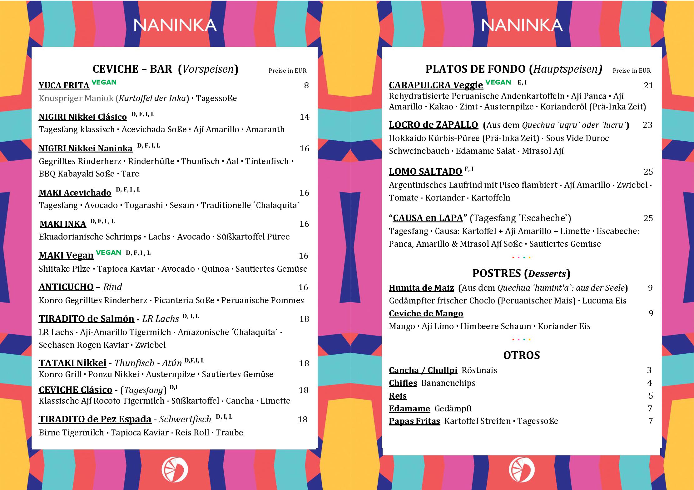 Speisekarte Naninka Nikkei & PiscoBar in Berlin, Seite 1