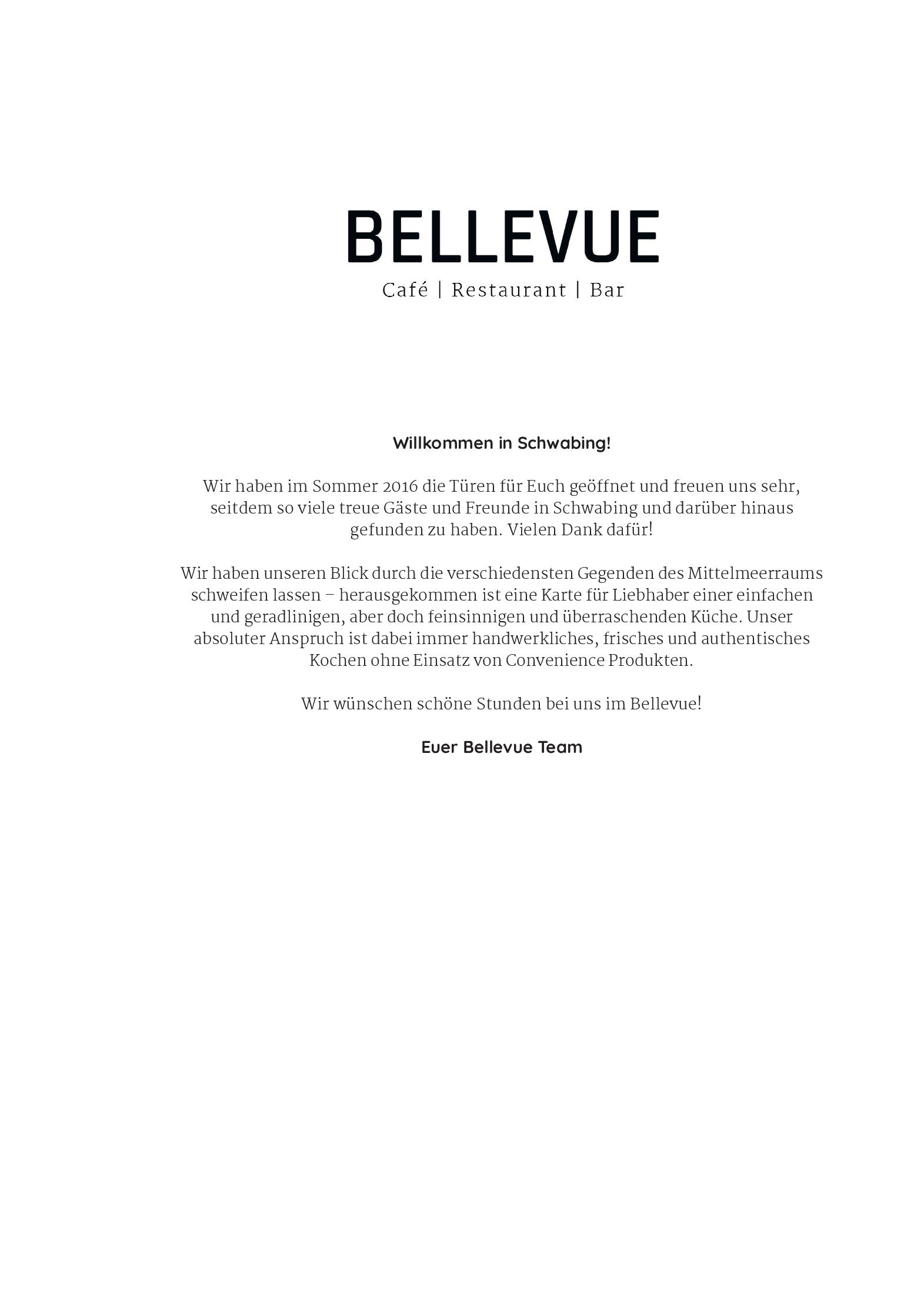 Speisekarte Bellevue in München, Seite 1