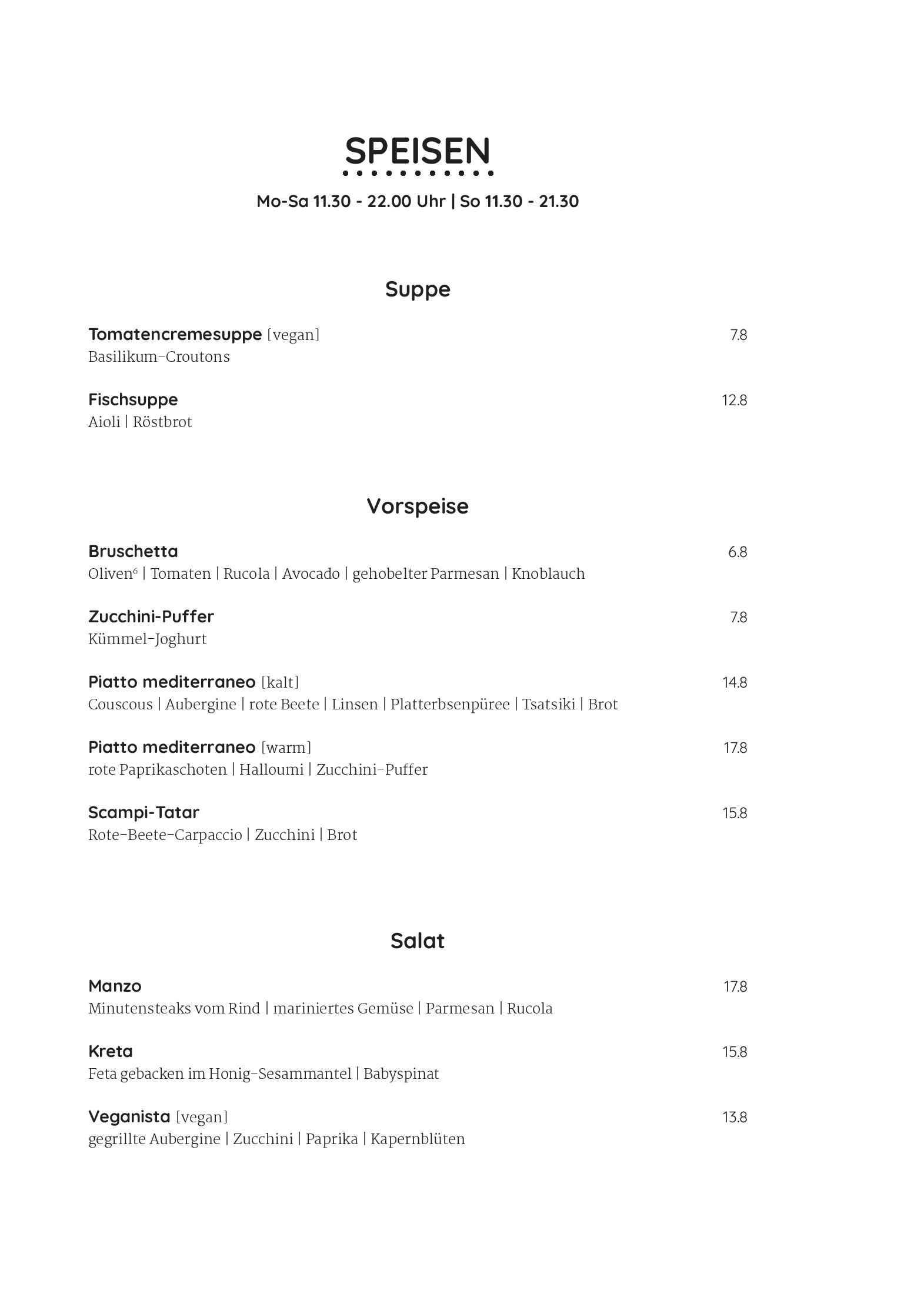 Speisekarte Bellevue in München, Seite 4