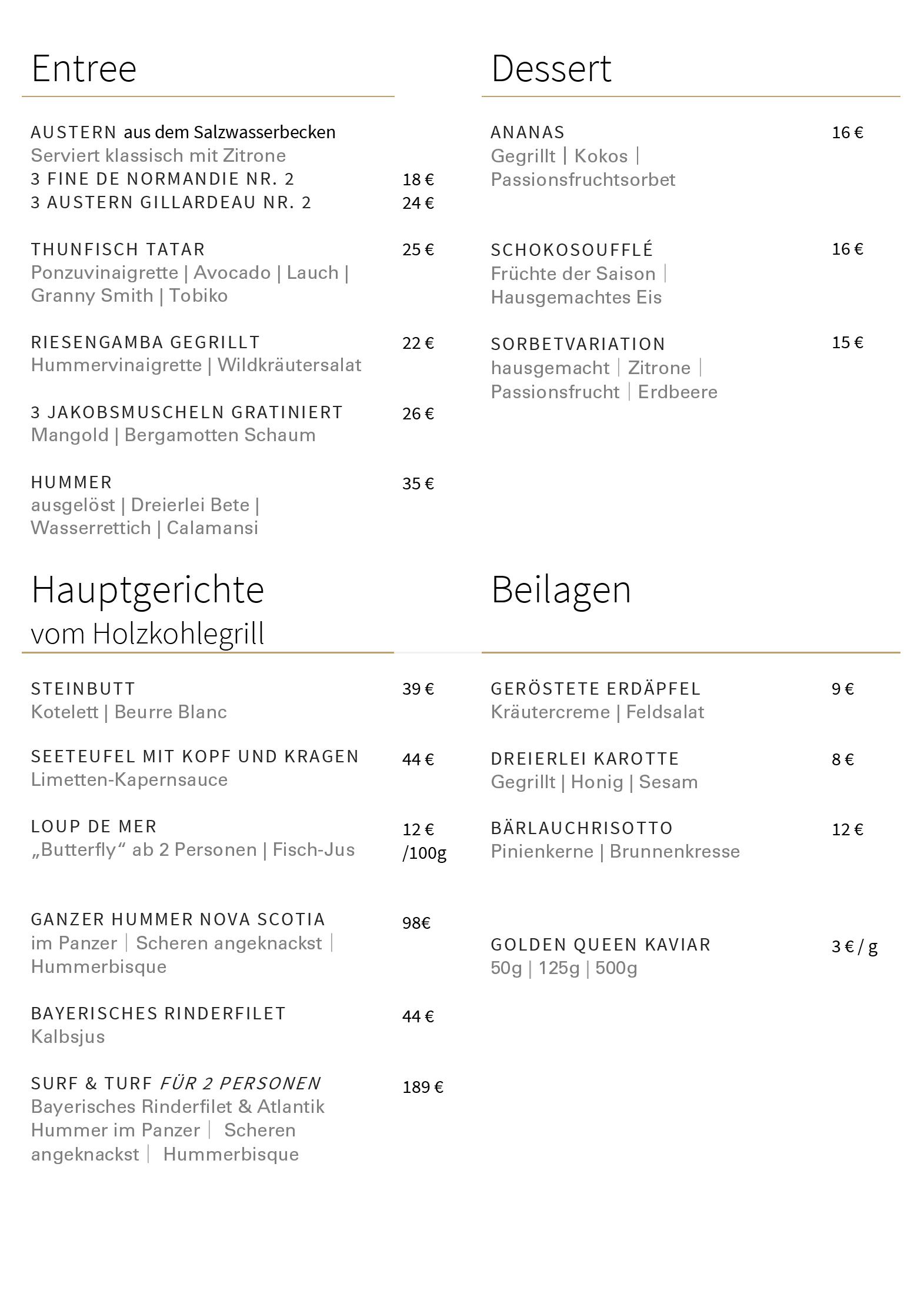 Speisekarte Atlantik in München, Seite 1
