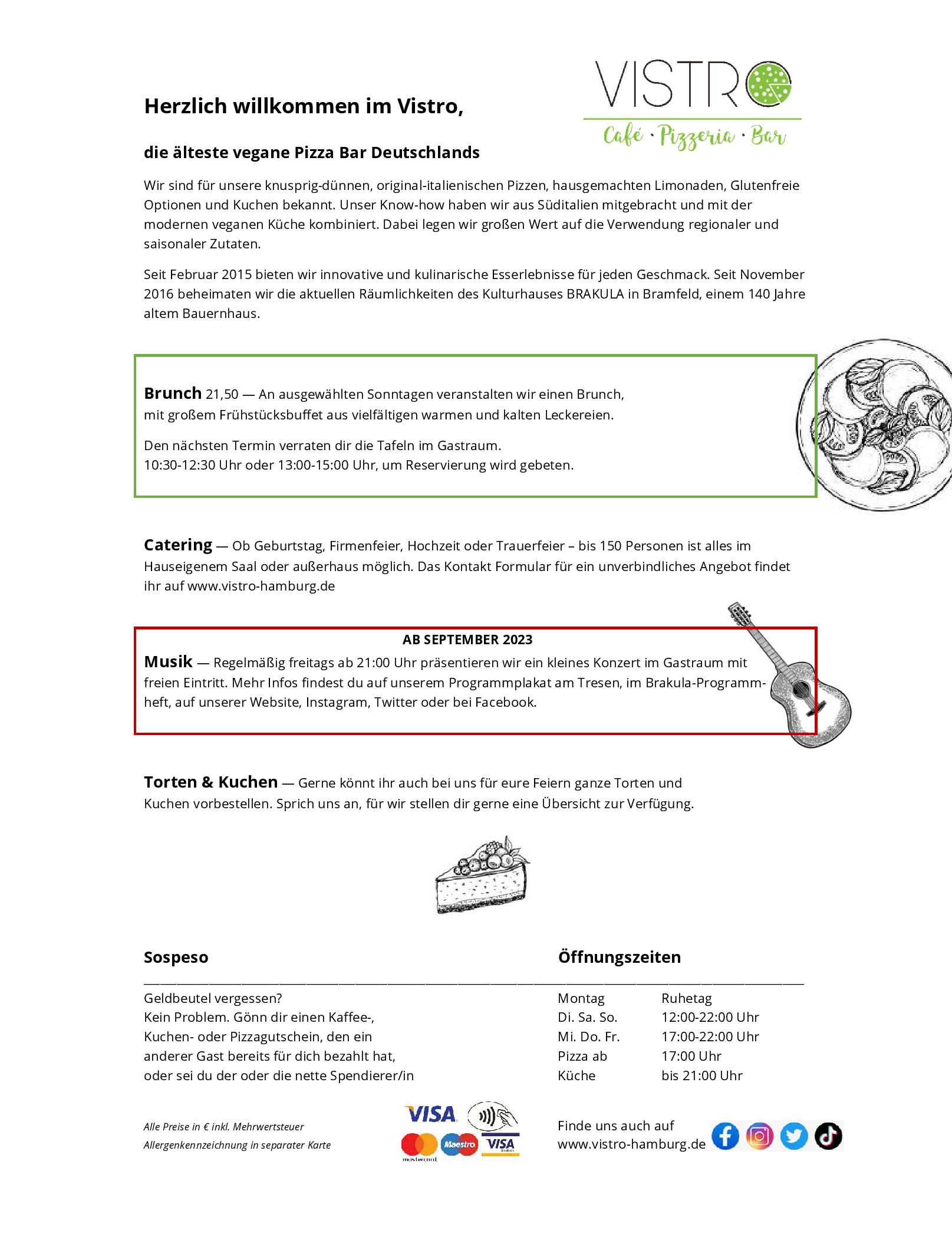 Speisekarte Vistro in Hamburg, Seite 1