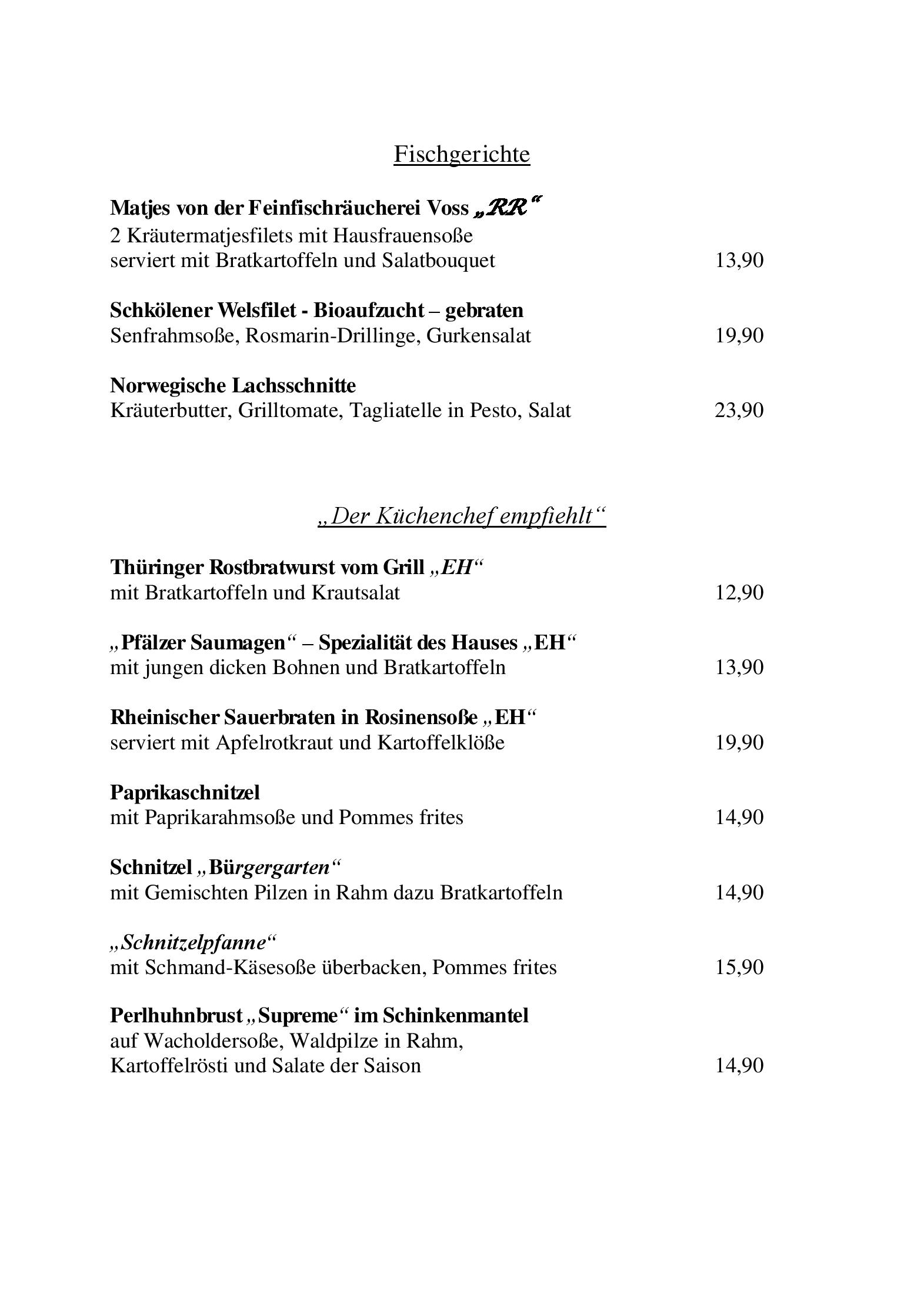 Speisekarte Restaurant Bürgergarten in Mülheim an der Ruhr, Seite 2