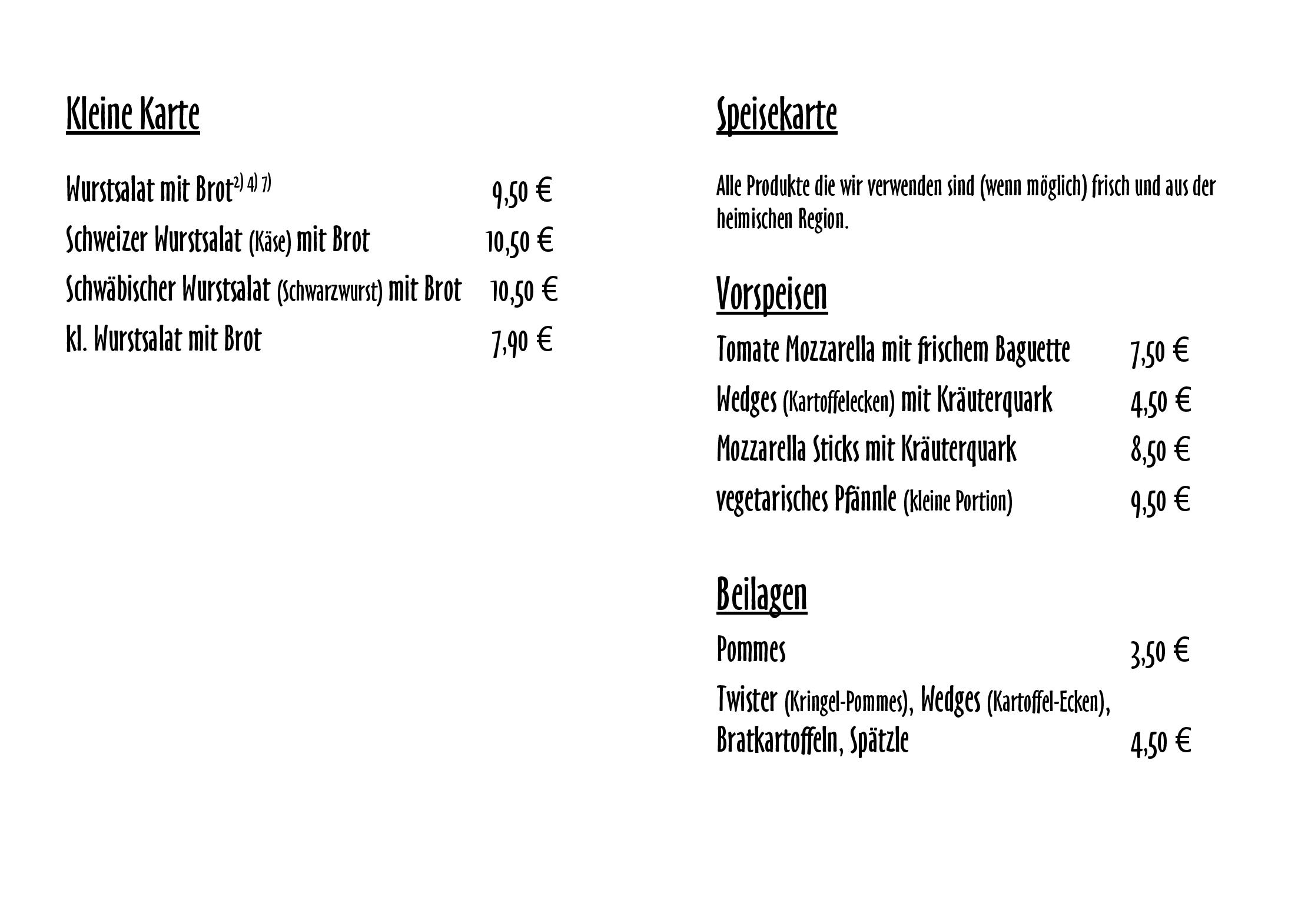 Speisekarte JJs Raugrund in Bad Wildbad, Seite 2