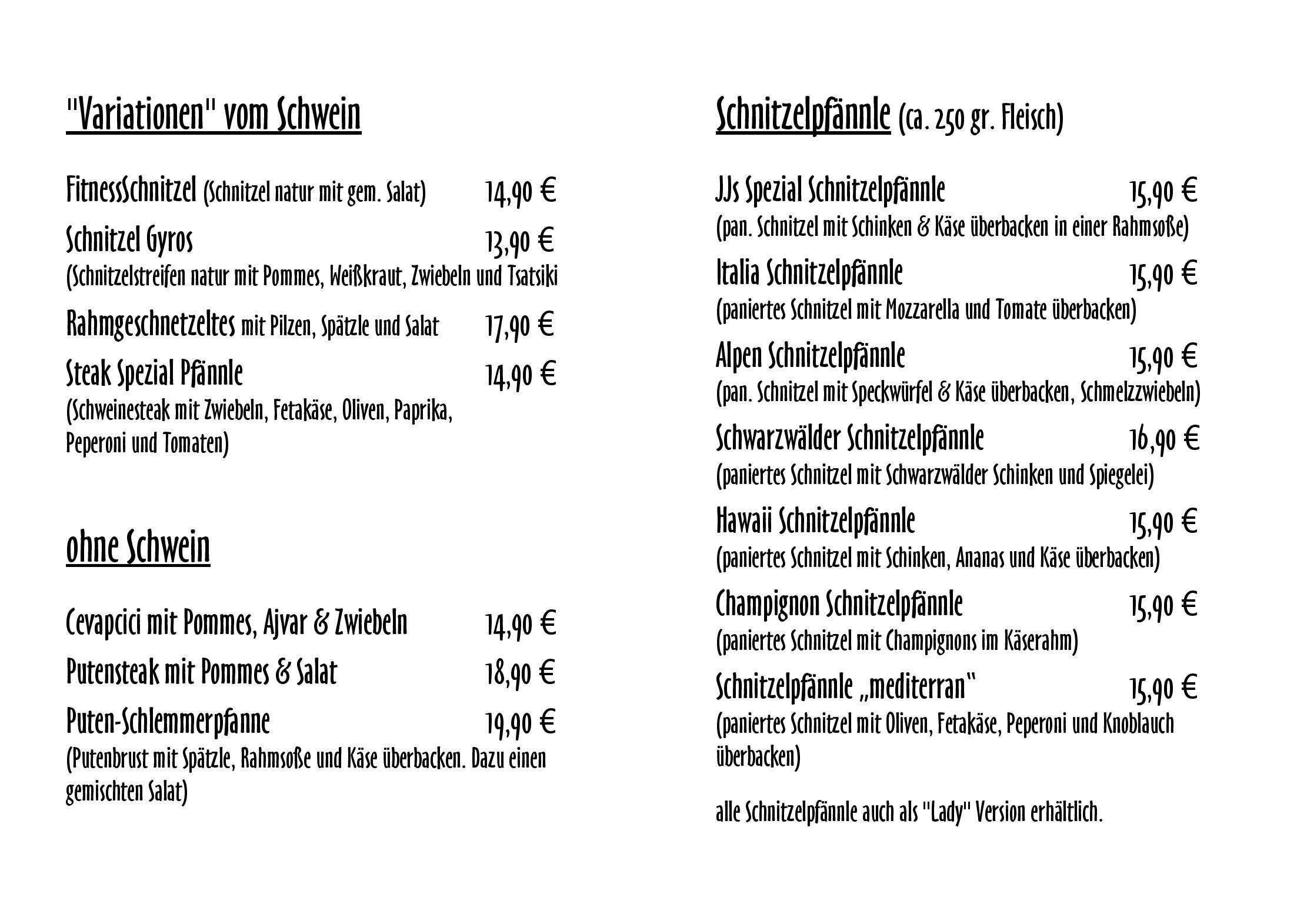 Speisekarte JJs Raugrund in Bad Wildbad, Seite 5