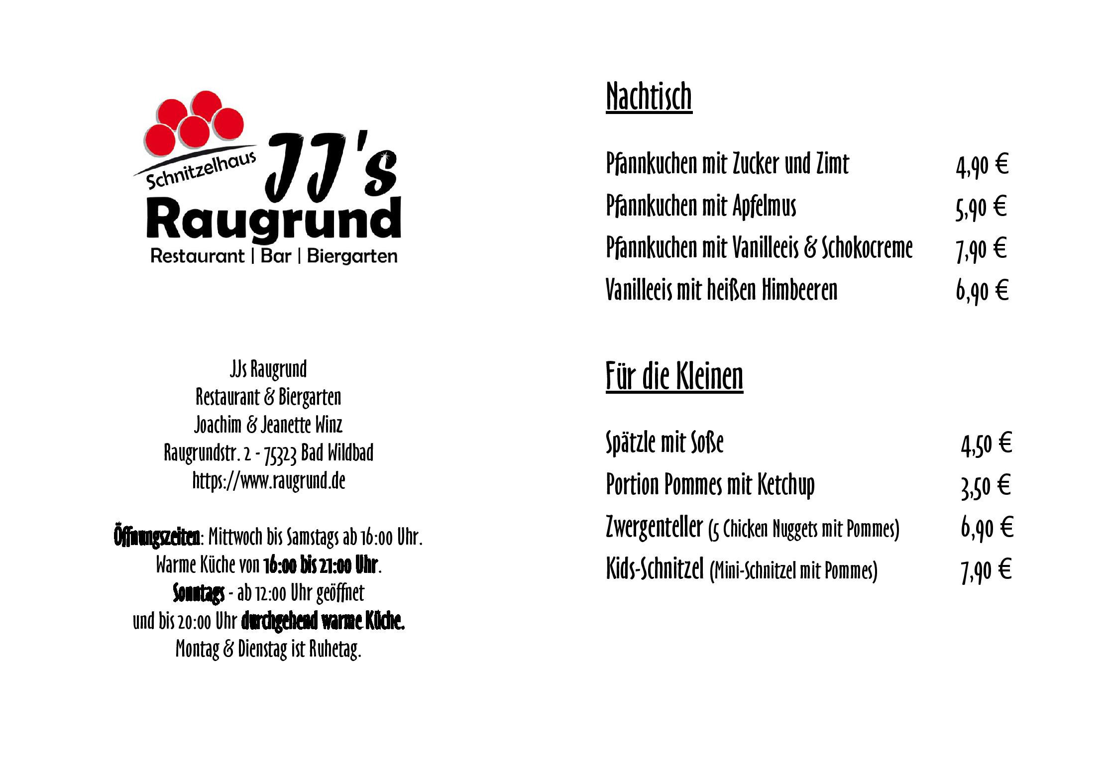 Speisekarte JJs Raugrund in Bad Wildbad, Seite 7