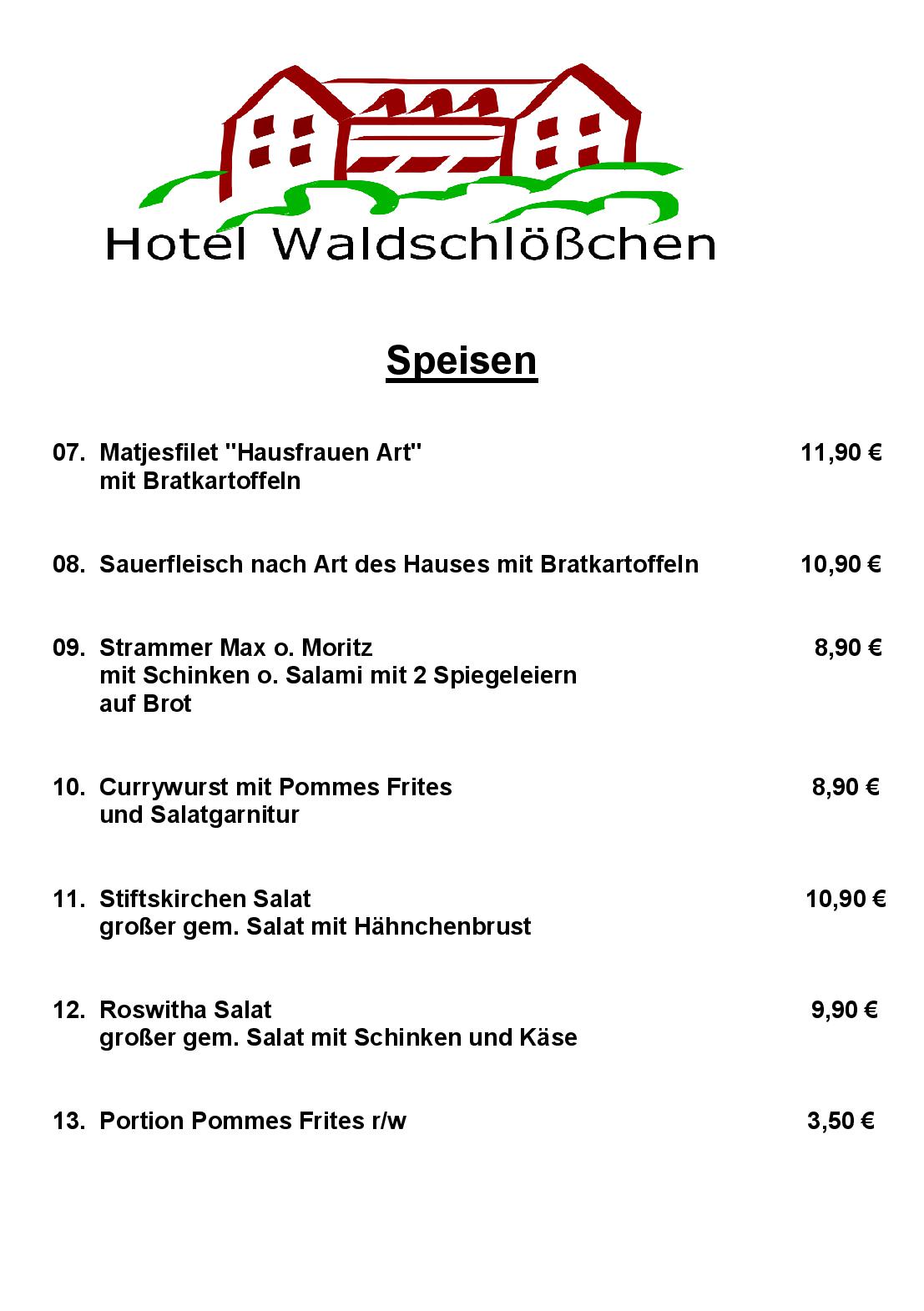 Speisekarte Kurhotel Waldschlößchen in Bad Gandersheim, Seite 2
