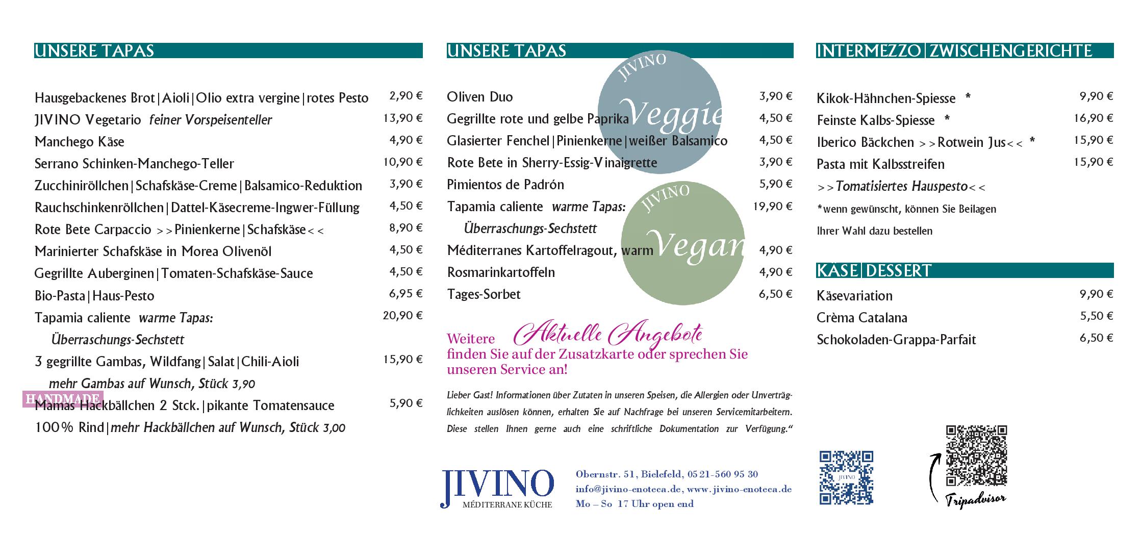 Speisekarte Jivino Enoteca in Bielefeld, Seite 1
