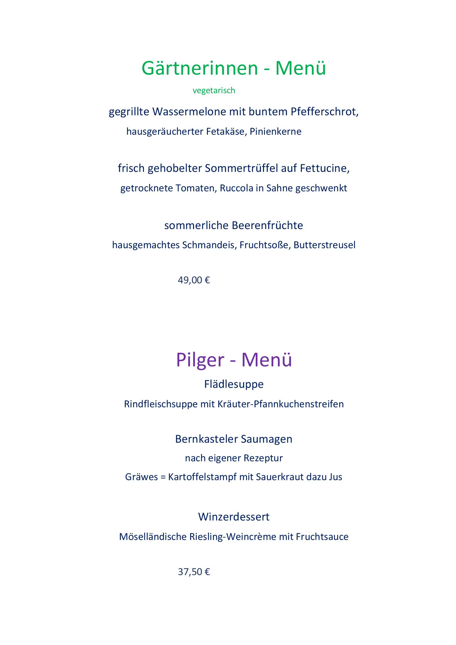 Speisekarte Restaurant Graacher Tor in Bernkastel-Kues, Seite 1