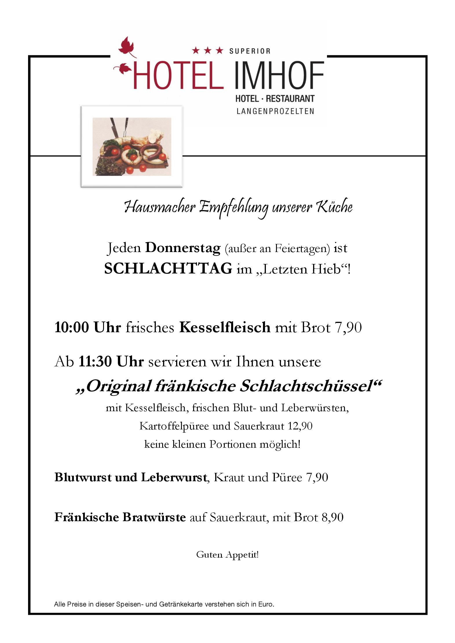 Speisekarte Hotel Imhof | Zum letzten Hieb  in Gemünden am Main, Seite 4