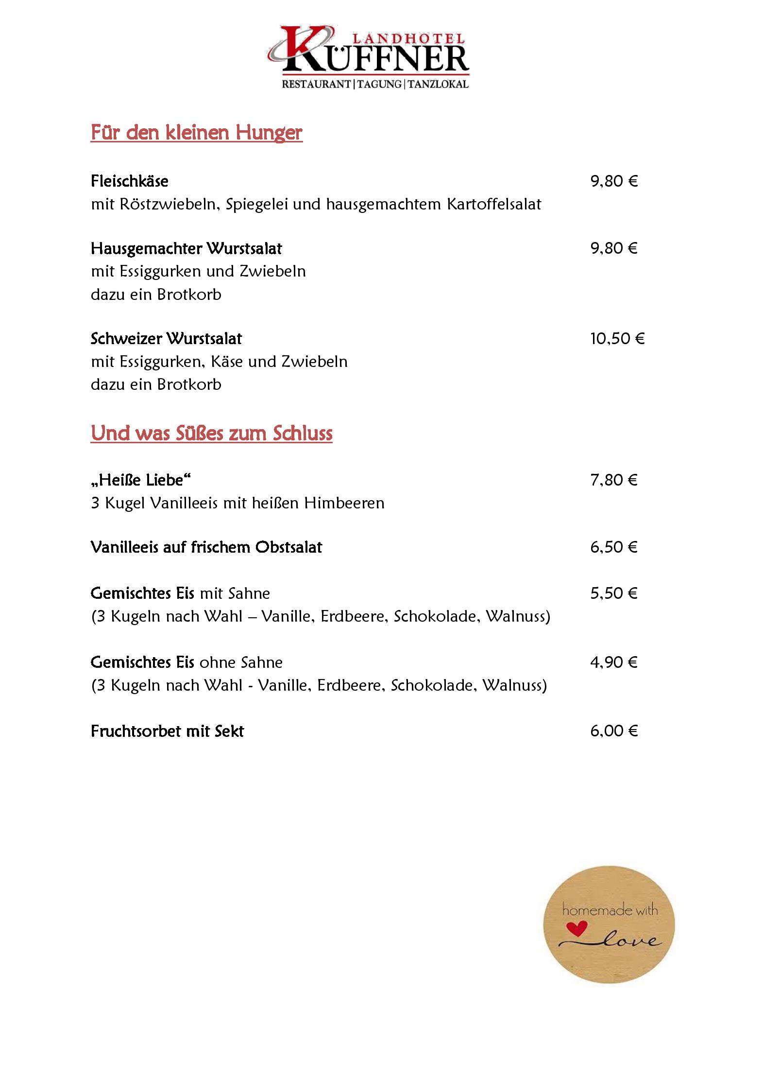 Speisekarte Restaurant im Landhotel Küffner in Pfedelbach, Seite 3