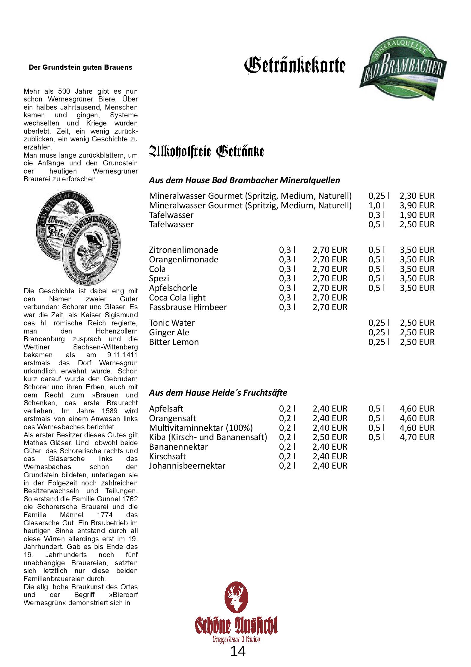 Speisekarte Berggasthaus und Pension Schöne Aussicht in Klingenthal/Sachsen, Seite 14