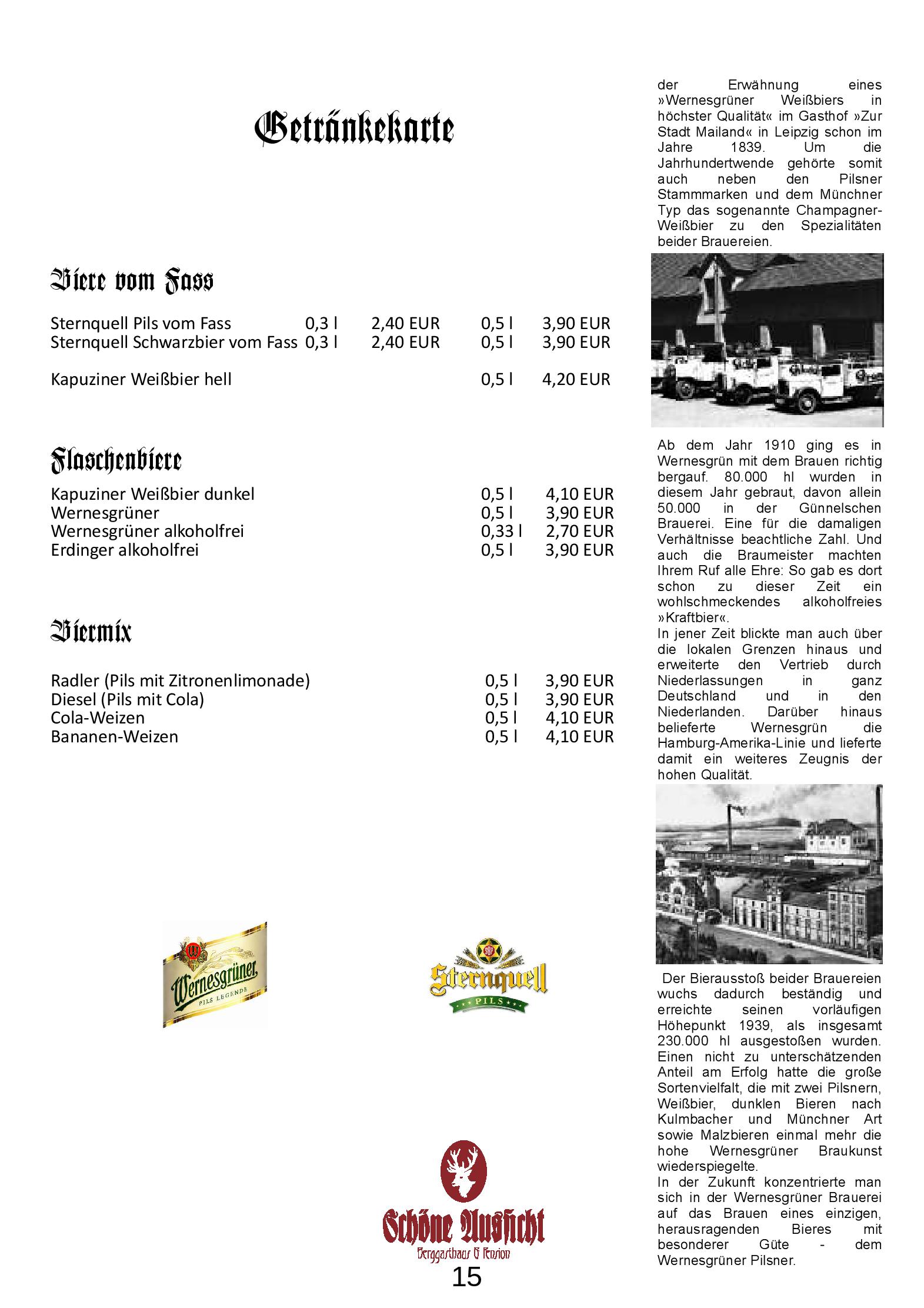 Speisekarte Berggasthaus und Pension Schöne Aussicht in Klingenthal/Sachsen, Seite 15