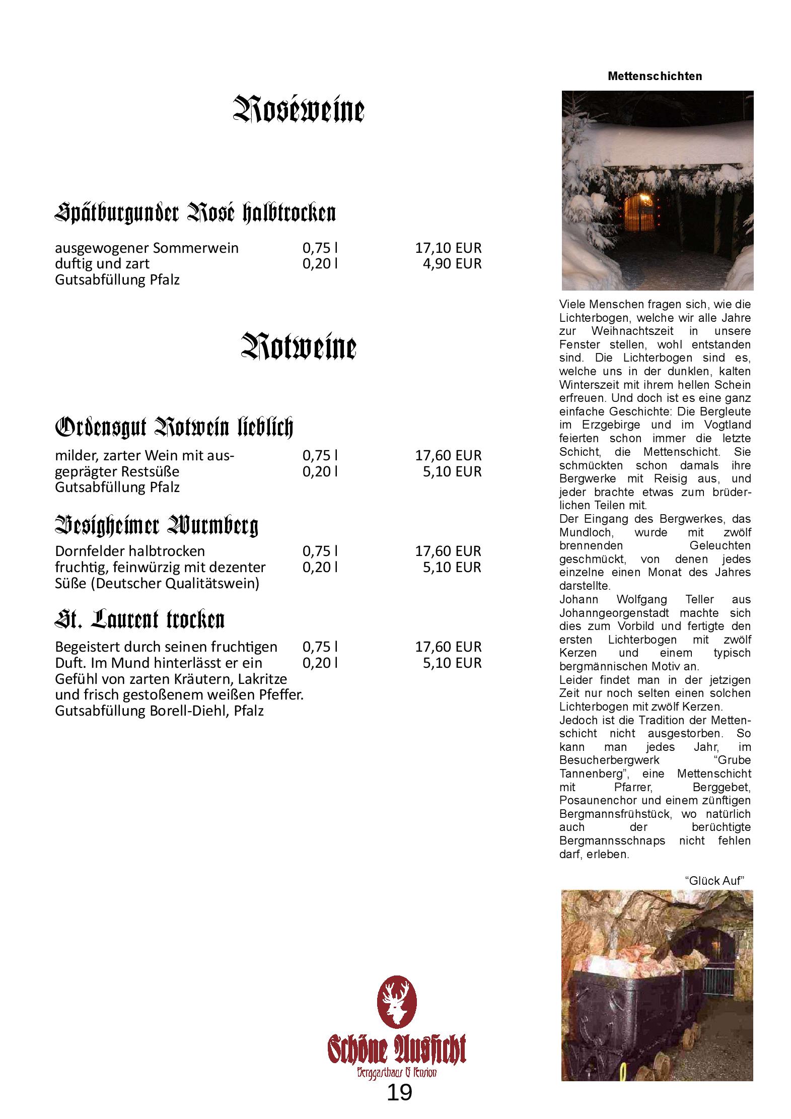 Speisekarte Berggasthaus und Pension Schöne Aussicht in Klingenthal/Sachsen, Seite 19