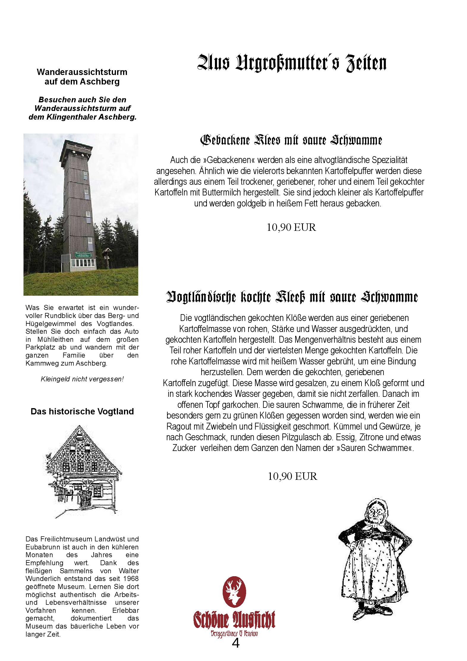 Speisekarte Berggasthaus und Pension Schöne Aussicht in Klingenthal/Sachsen, Seite 4