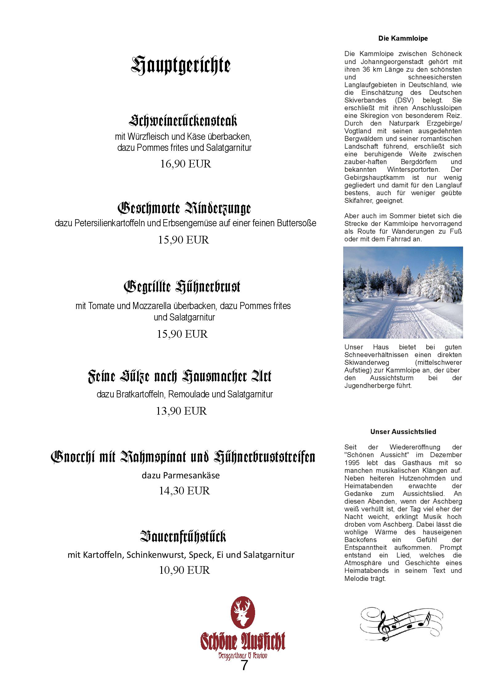 Speisekarte Berggasthaus und Pension Schöne Aussicht in Klingenthal/Sachsen, Seite 7