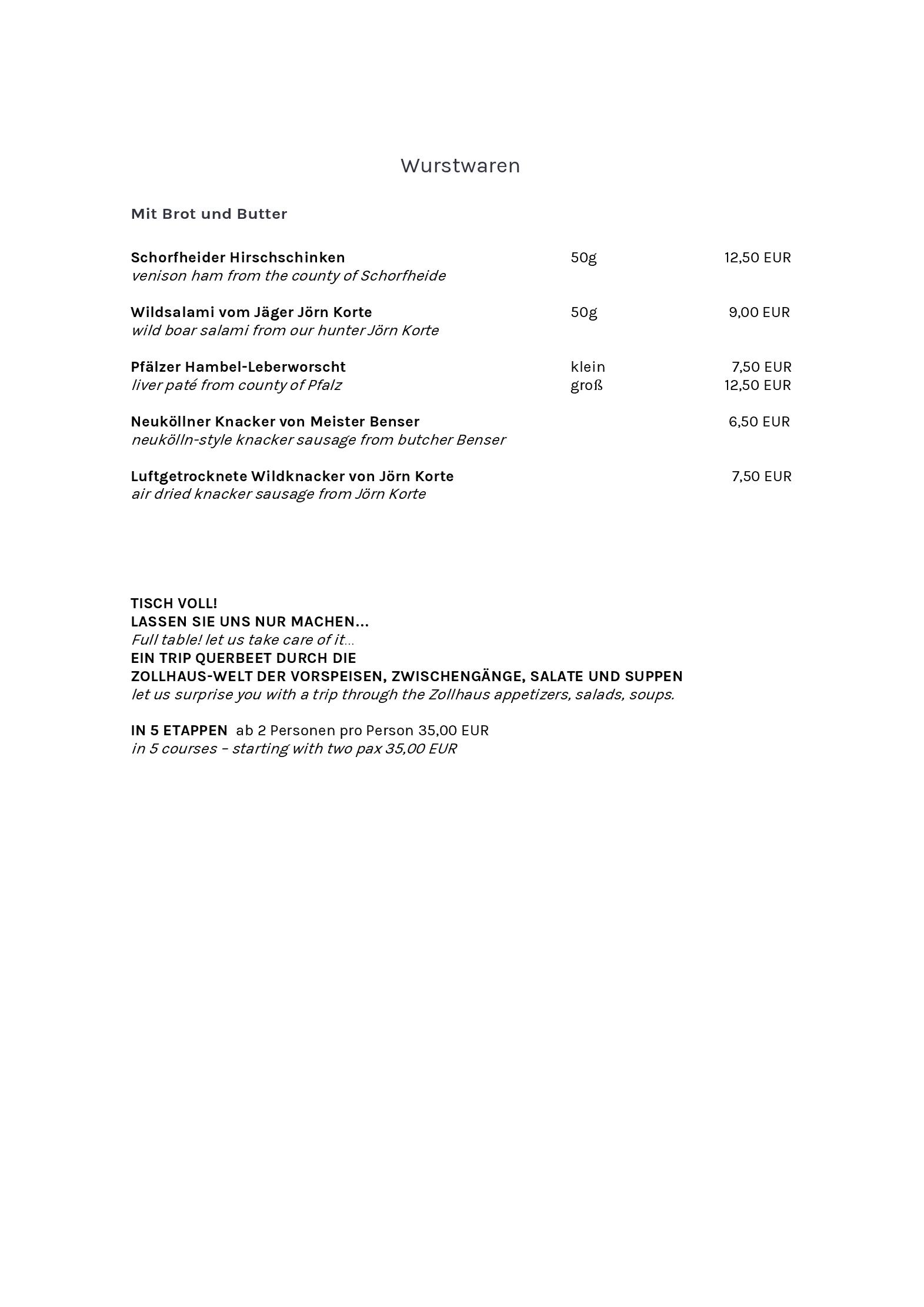 Speisekarte Restaurant Rutz – Zollhaus in Berlin, Seite 2