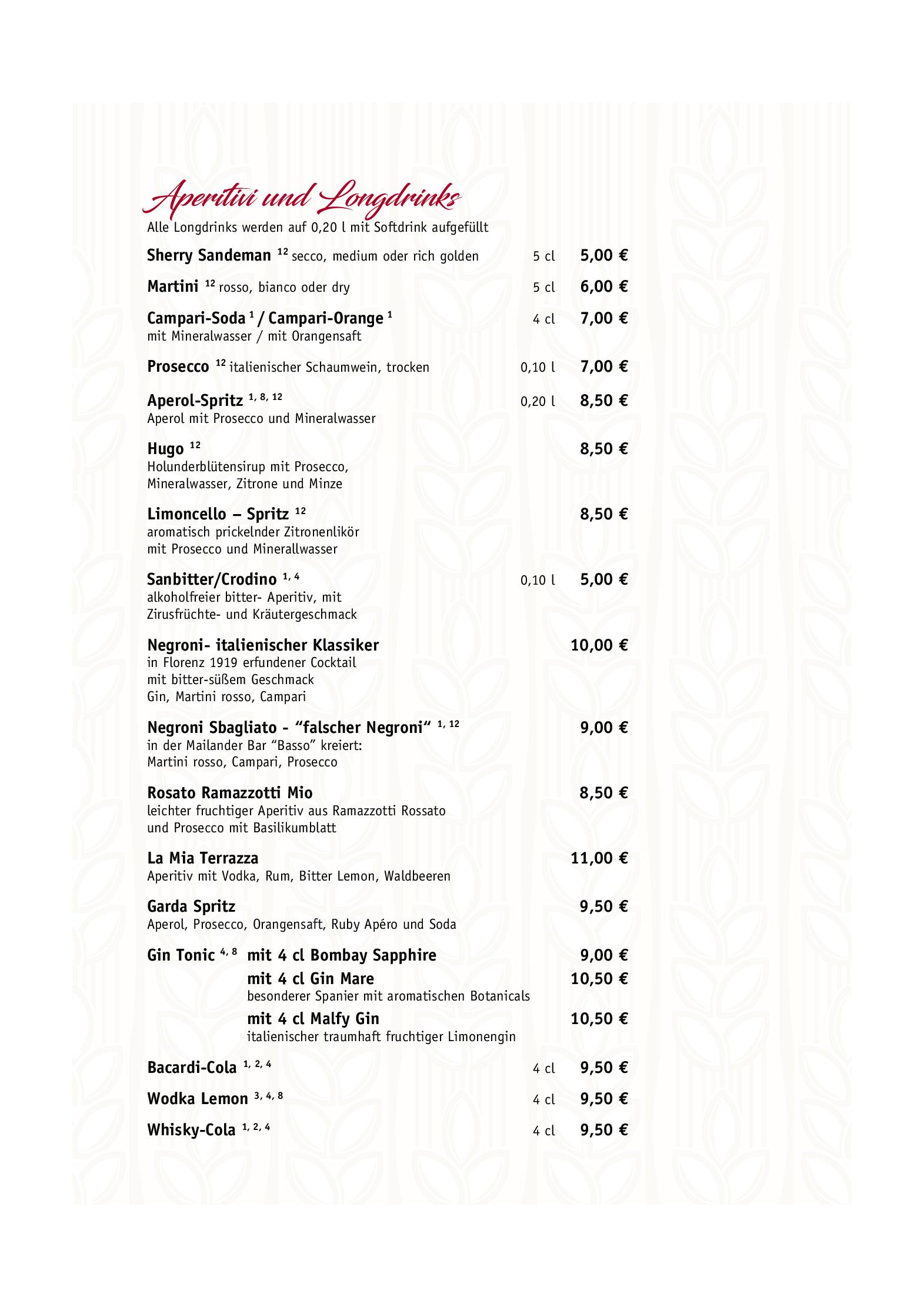 Speisekarte Trattoria La Terraza Gaststätte in Berlin, Seite 1