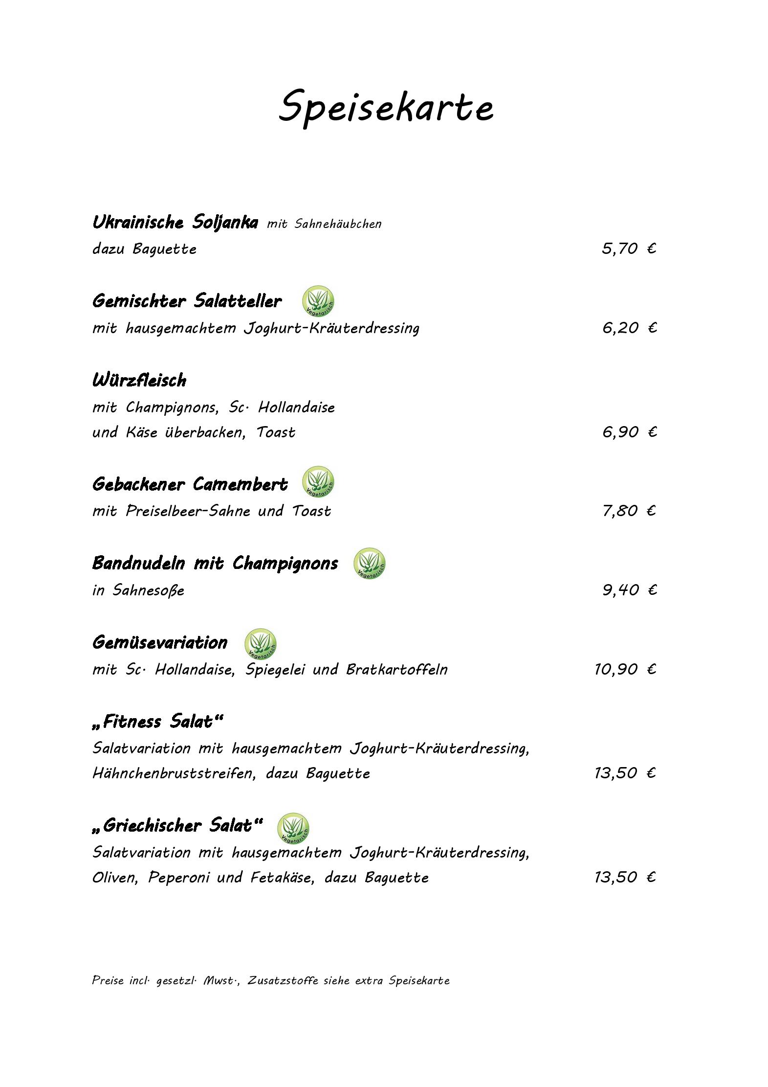 Speisekarte Hotel Friesen in Werdau, Seite 2