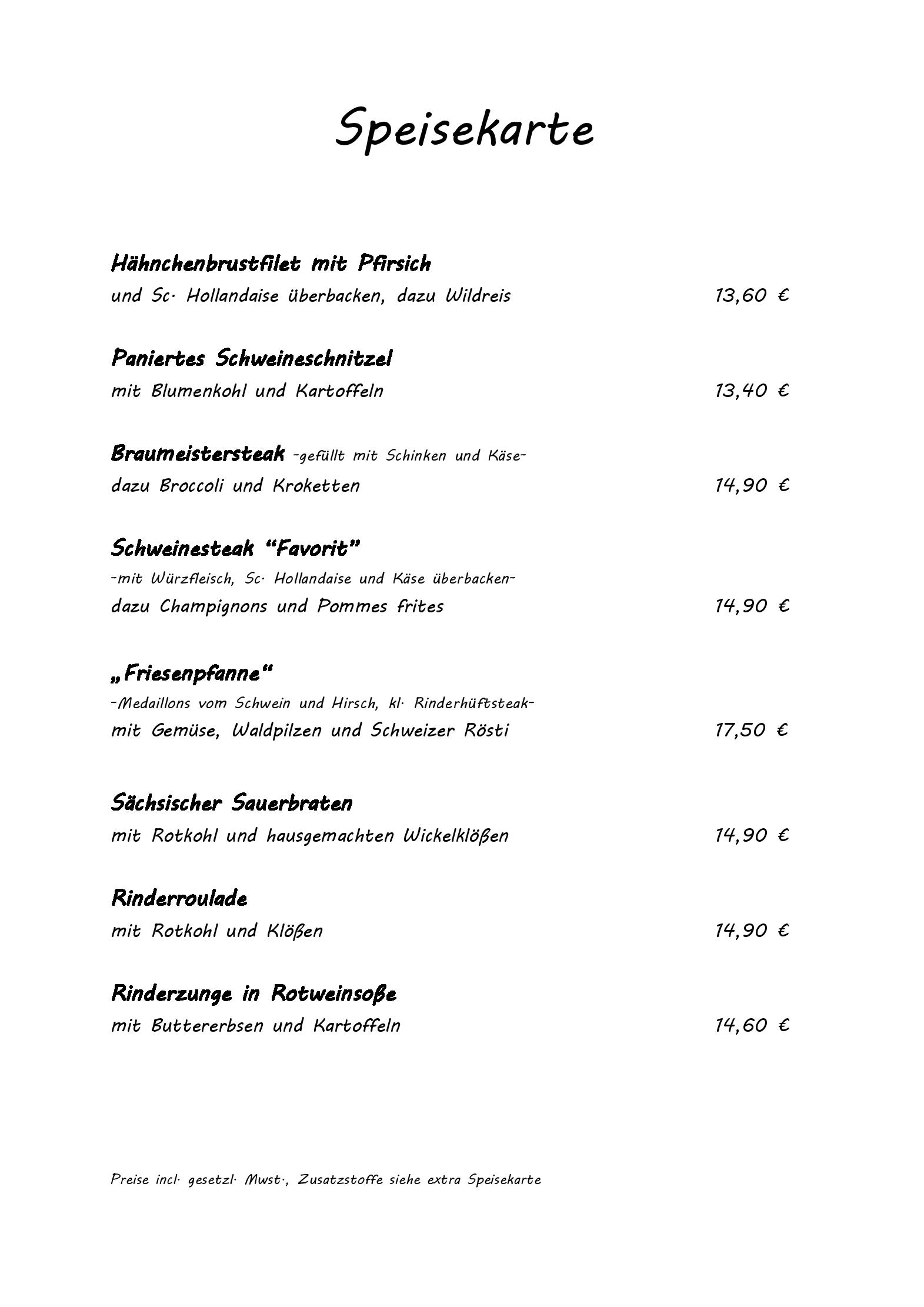 Speisekarte Hotel Friesen in Werdau, Seite 3