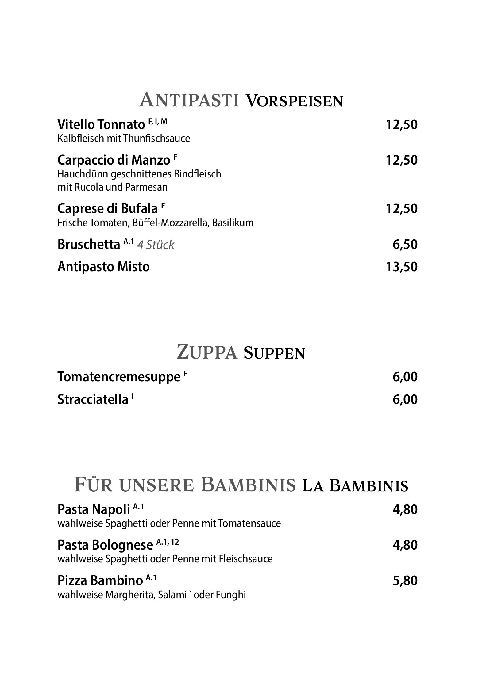 Speisekarte La Buca Pizzorante in Berlin, Seite 1
