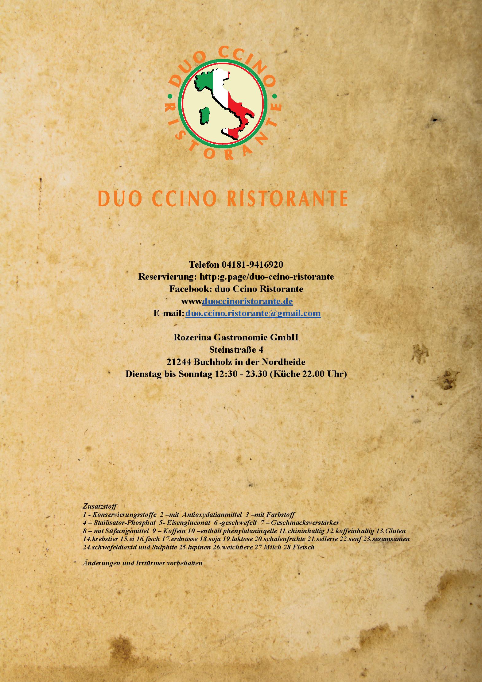 Speisekarte Duo ccino Ristorante in Buchholz in der Nordheide , Seite 12