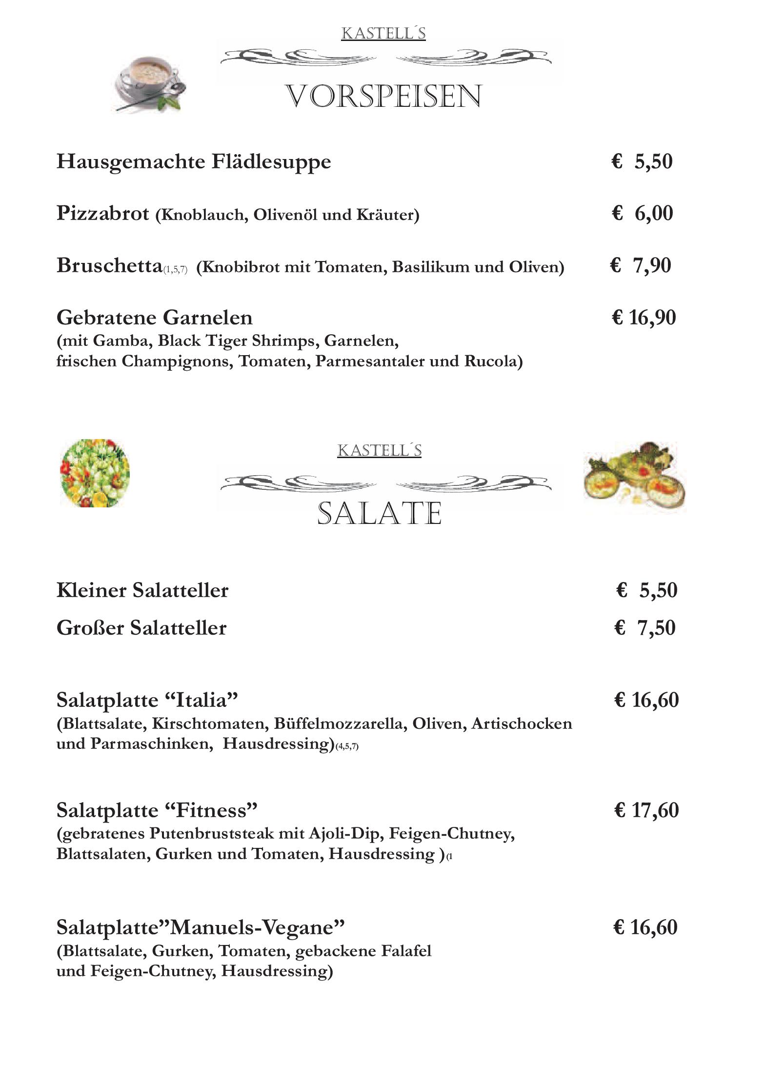 Speisekarte Restaurant Kastell in Sulz am Neckar, Seite 1