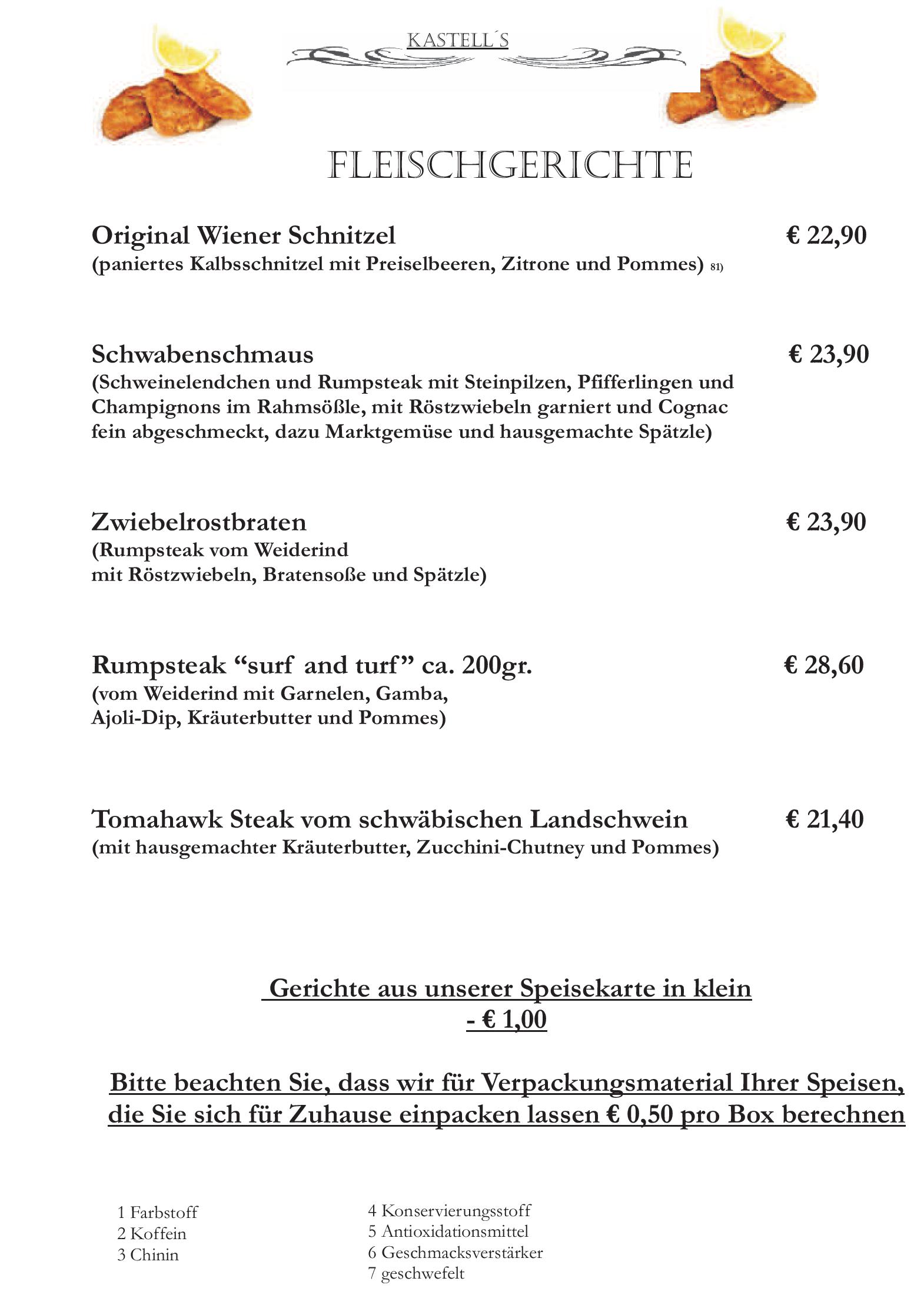 Speisekarte Restaurant Kastell in Sulz am Neckar, Seite 3