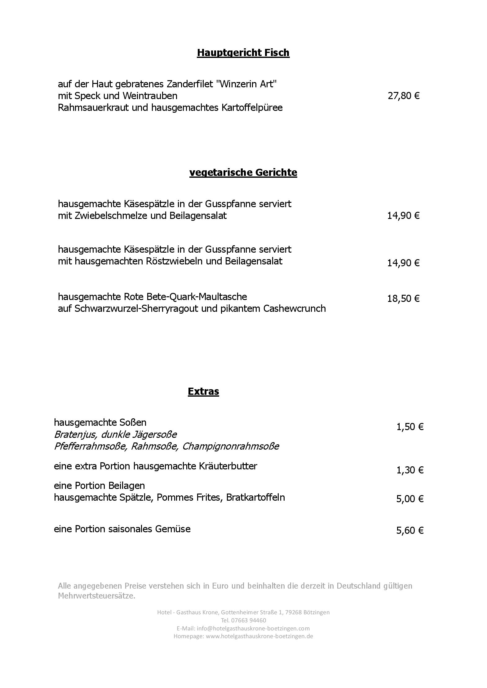 Speisekarte Hotel-Gasthaus Krone in Bötzingen, Seite 3