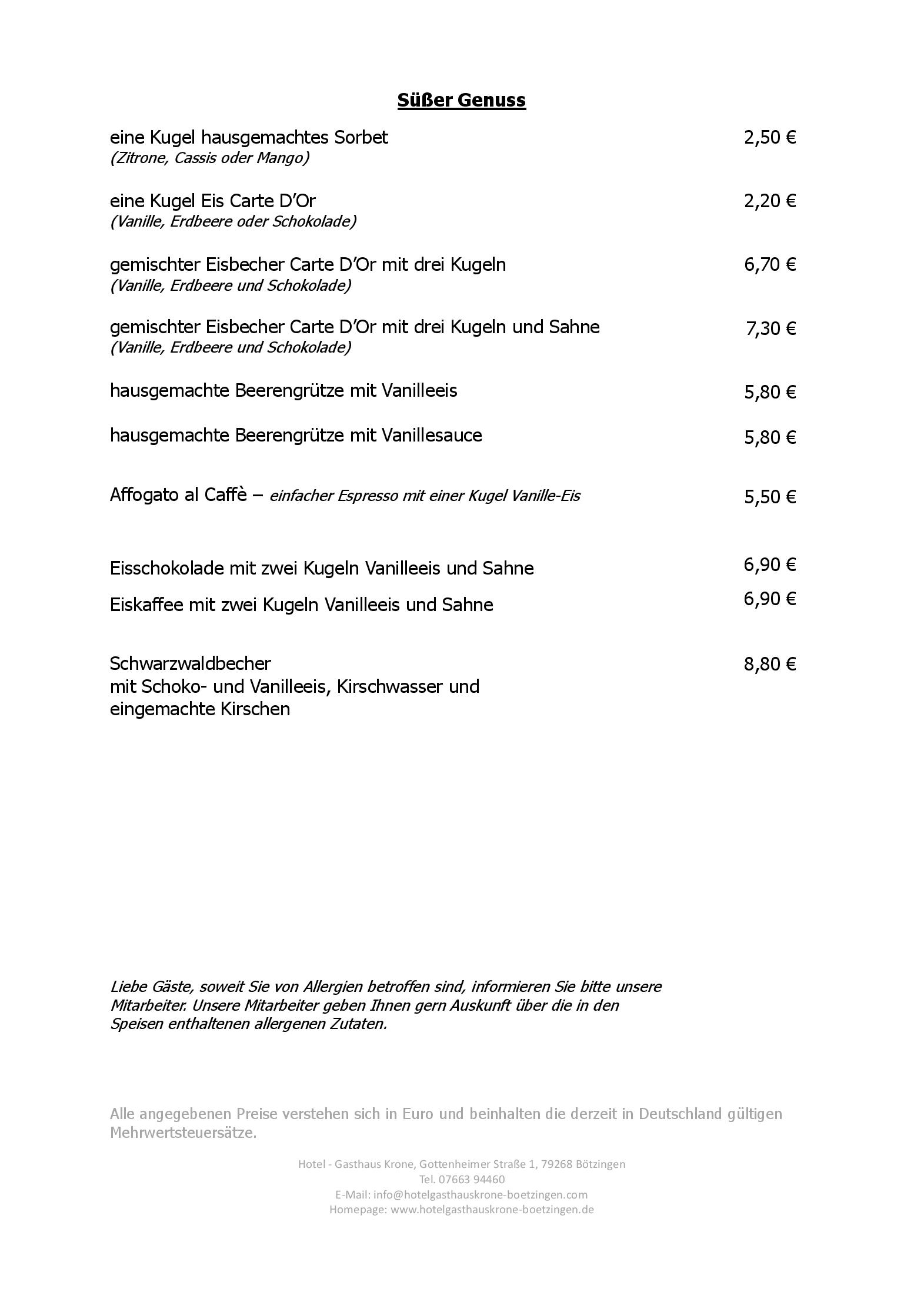 Speisekarte Hotel-Gasthaus Krone in Bötzingen, Seite 5