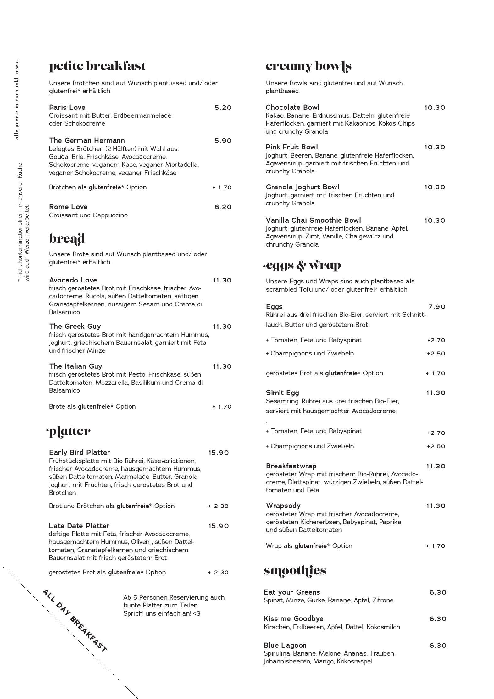 Speisekarte YAM Cafe & Deli in Recklinghausen, Seite 1
