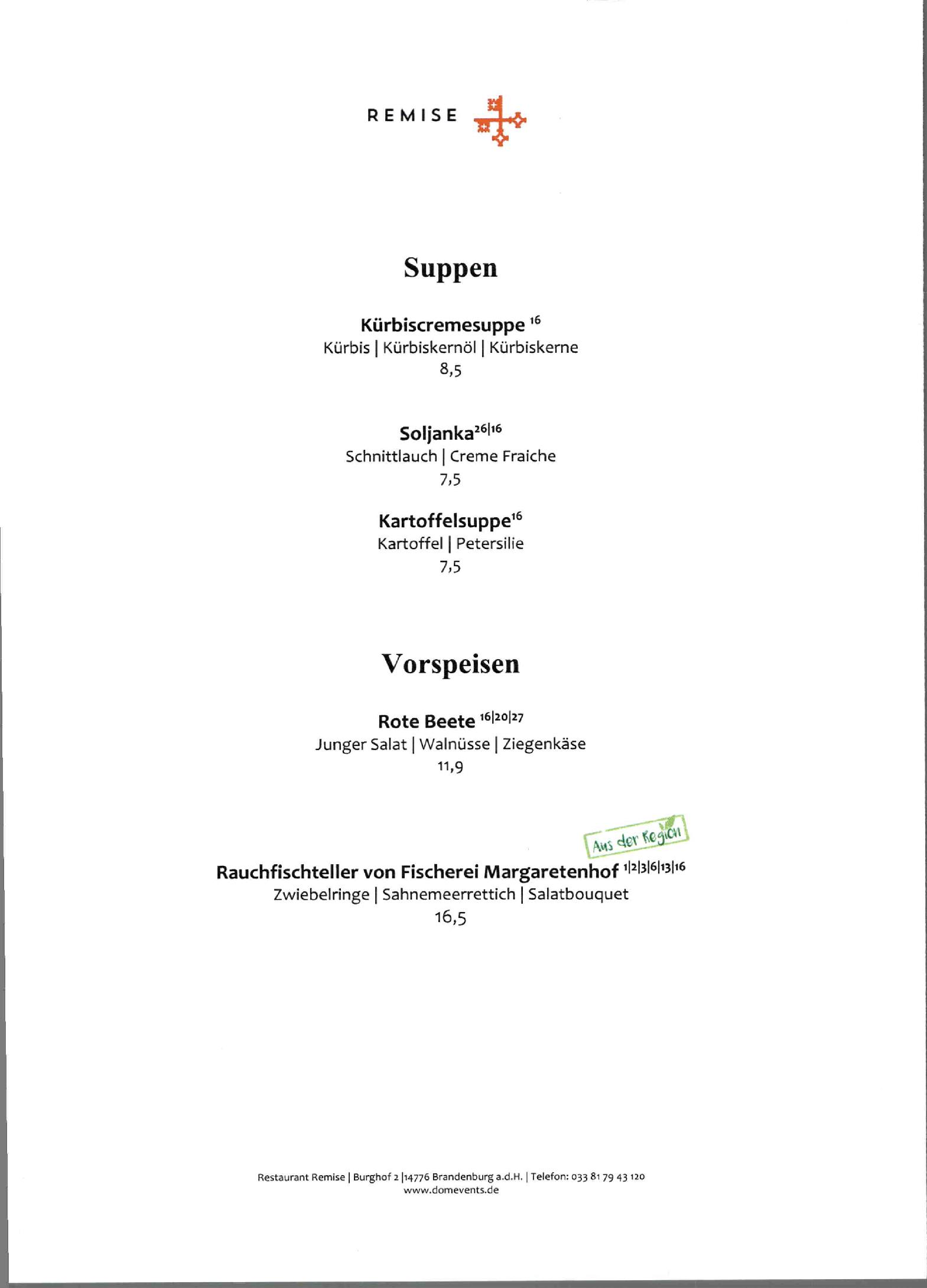 Speisekarte Restaurant Remise in Brandenburg an der Havel, Seite 2