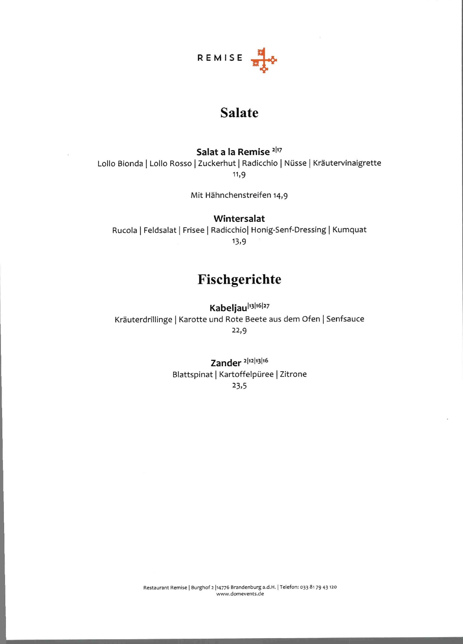 Speisekarte Restaurant Remise in Brandenburg an der Havel, Seite 3