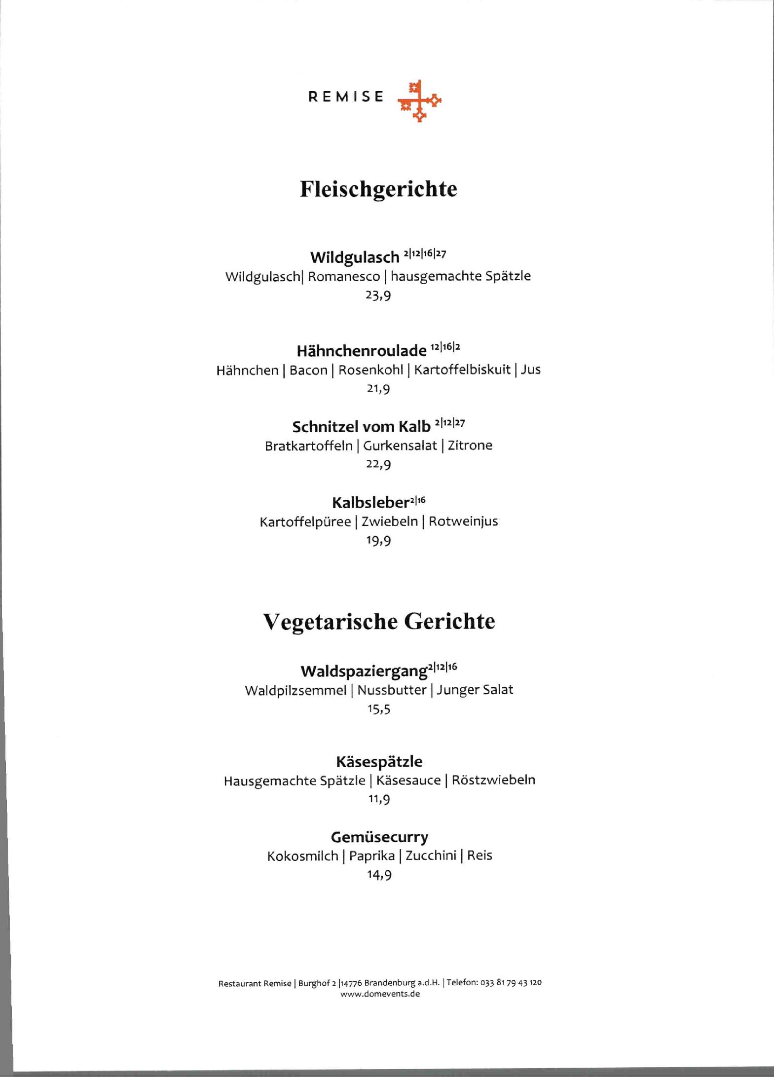 Speisekarte Restaurant Remise in Brandenburg an der Havel, Seite 4