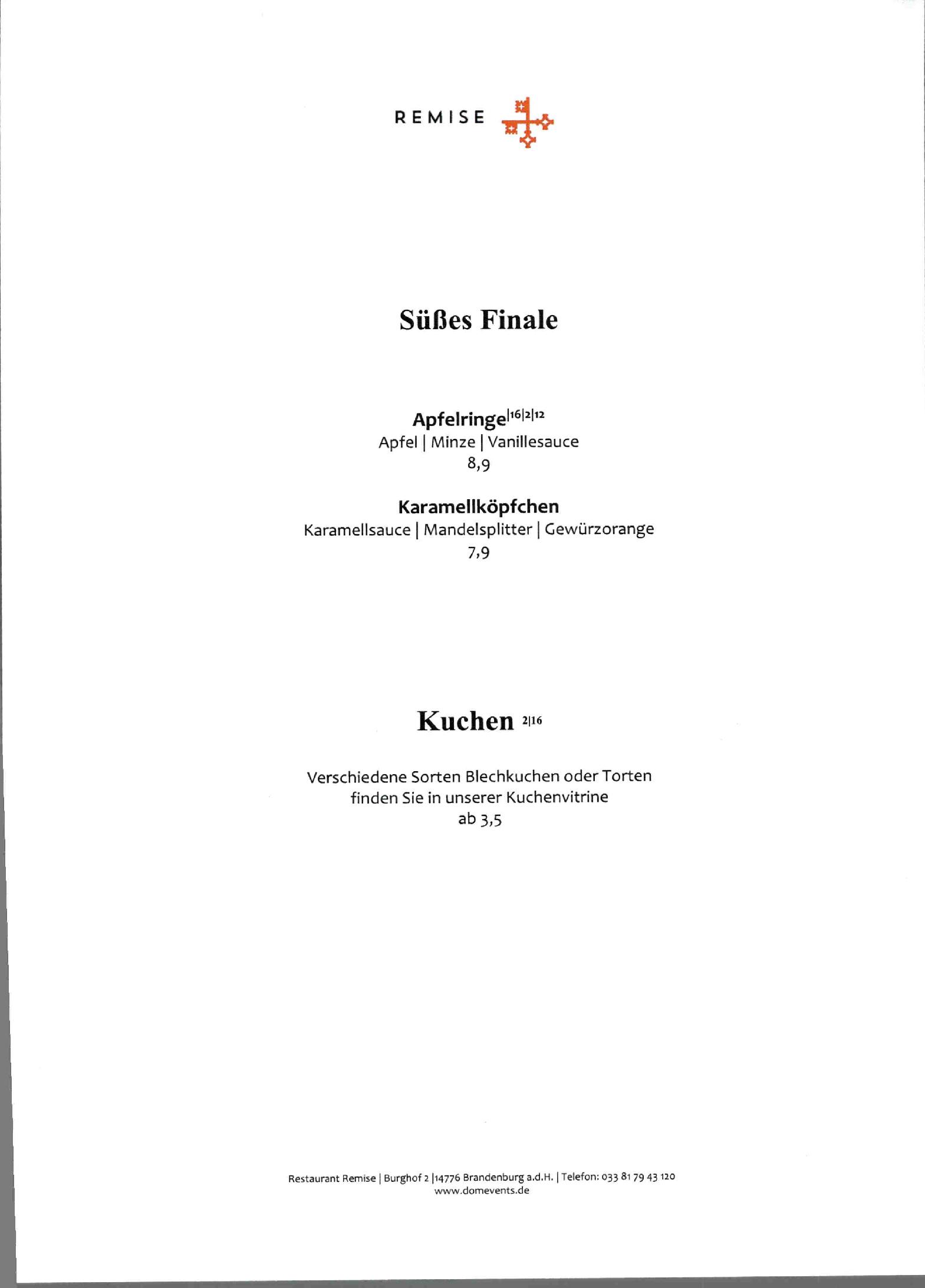Speisekarte Restaurant Remise in Brandenburg an der Havel, Seite 5