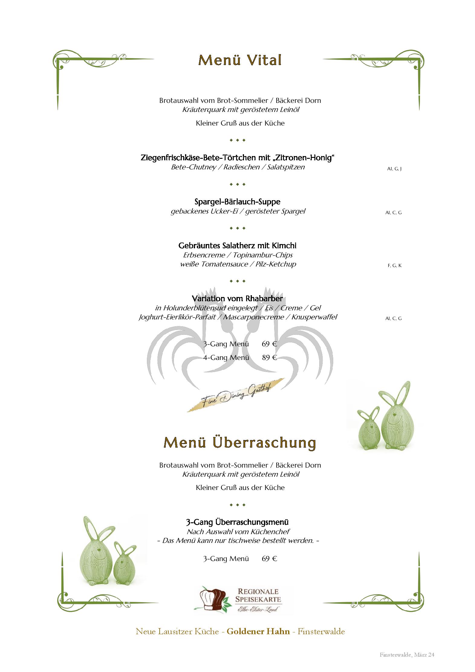 Speisekarte Goldener Hahn - Fine Dining Gasthof in Finsterwalde, Seite 2