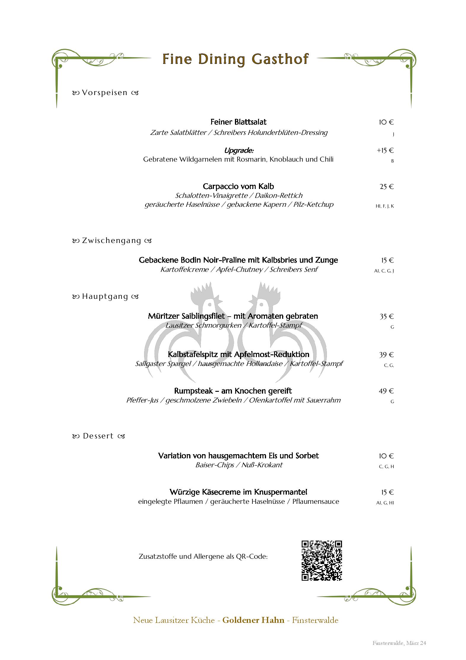 Speisekarte Goldener Hahn - Fine Dining Gasthof in Finsterwalde, Seite 3