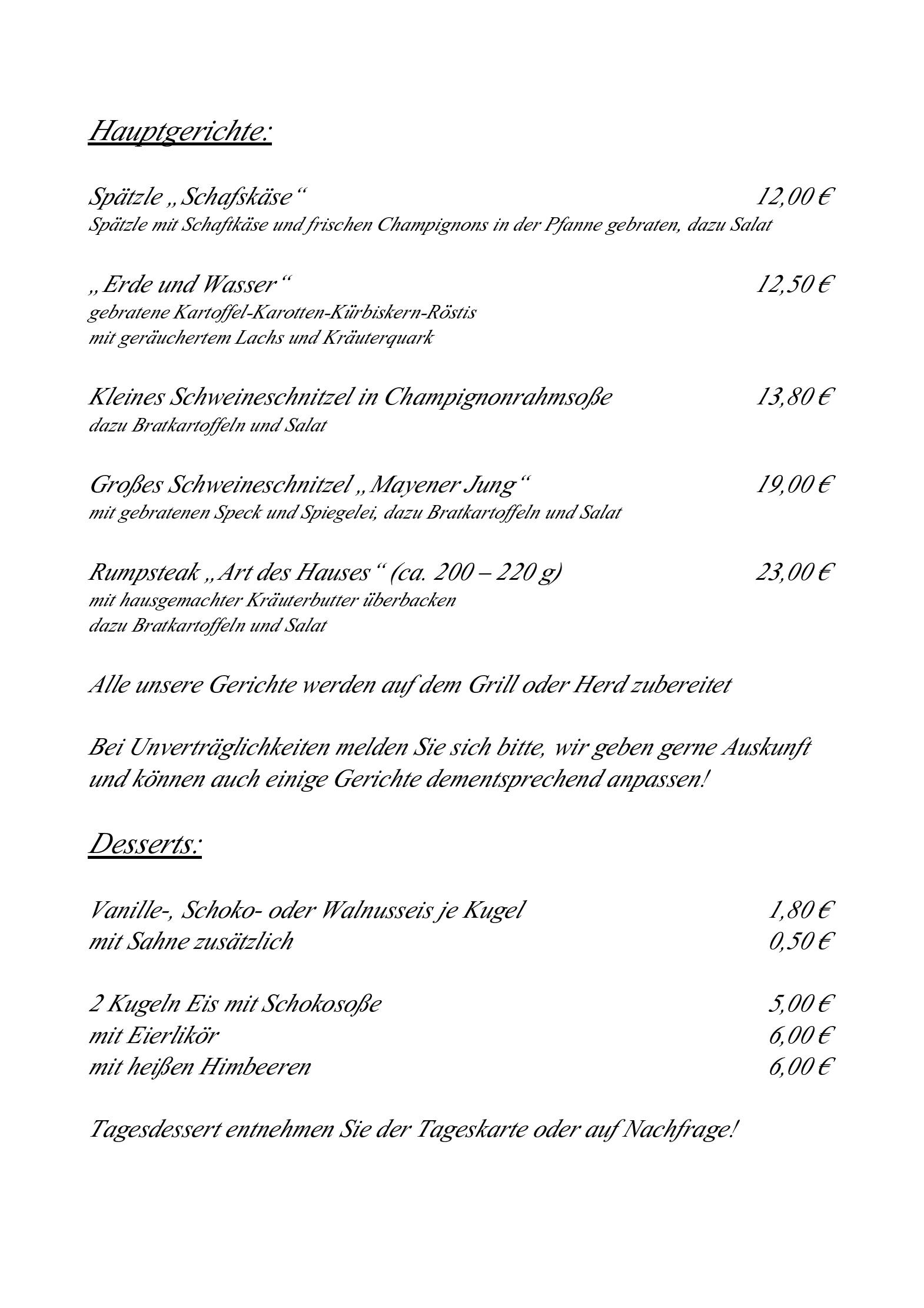Speisekarte Im Römer in Mayen, Seite 2