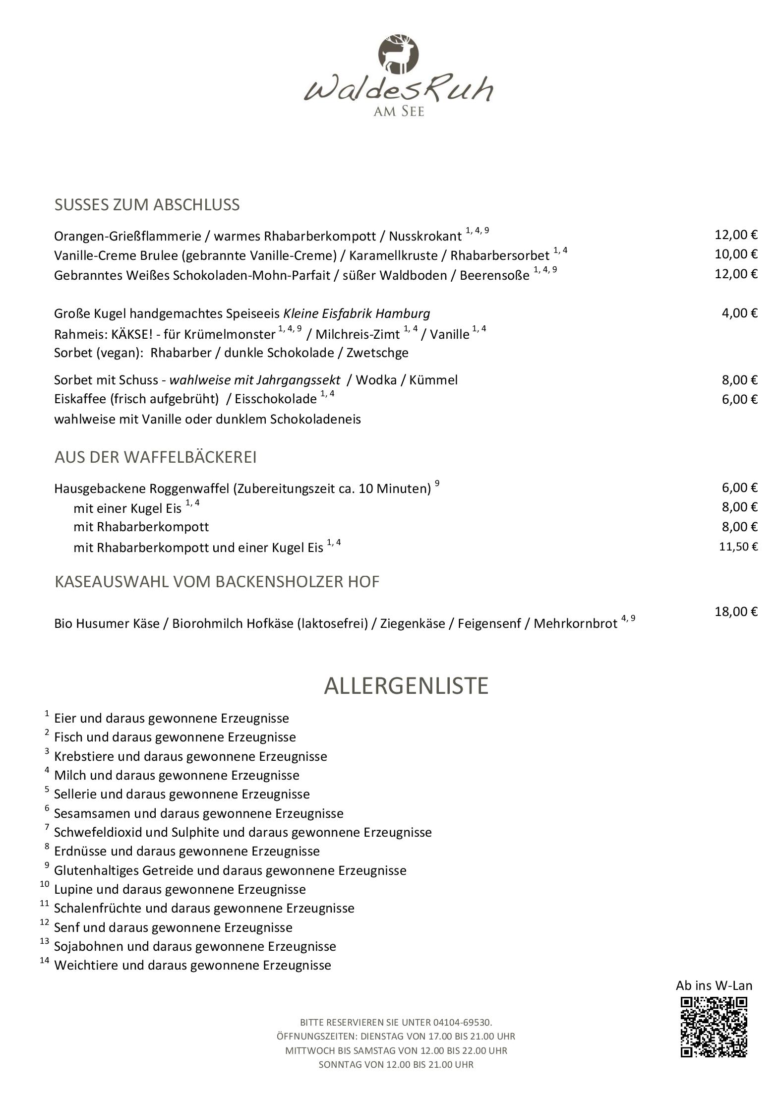 Speisekarte Waldesruh am See in Aumühle, Seite 2