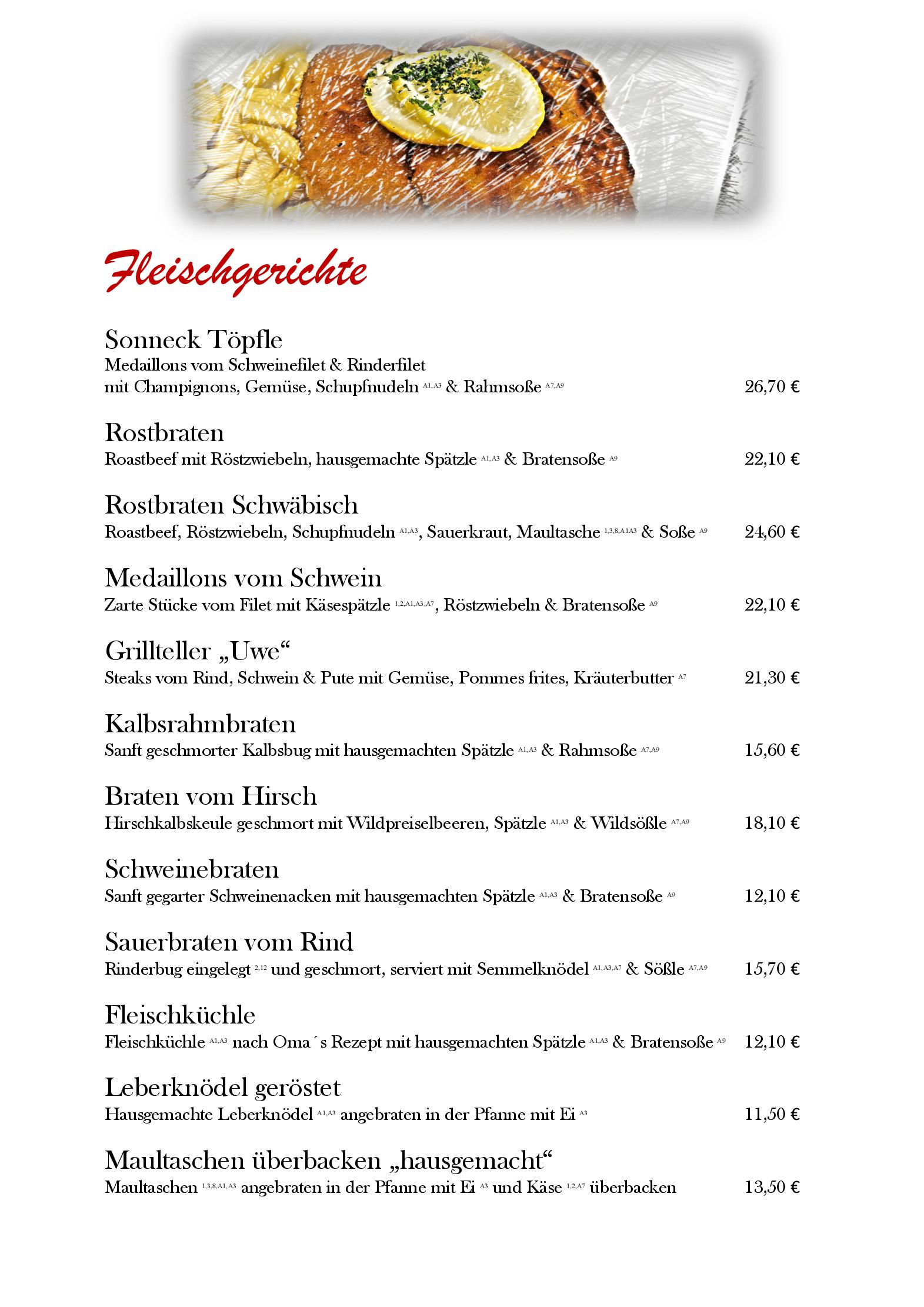 Speisekarte Hotel - Restaurant Sonneck in Schwaebisch Hall, Seite 5