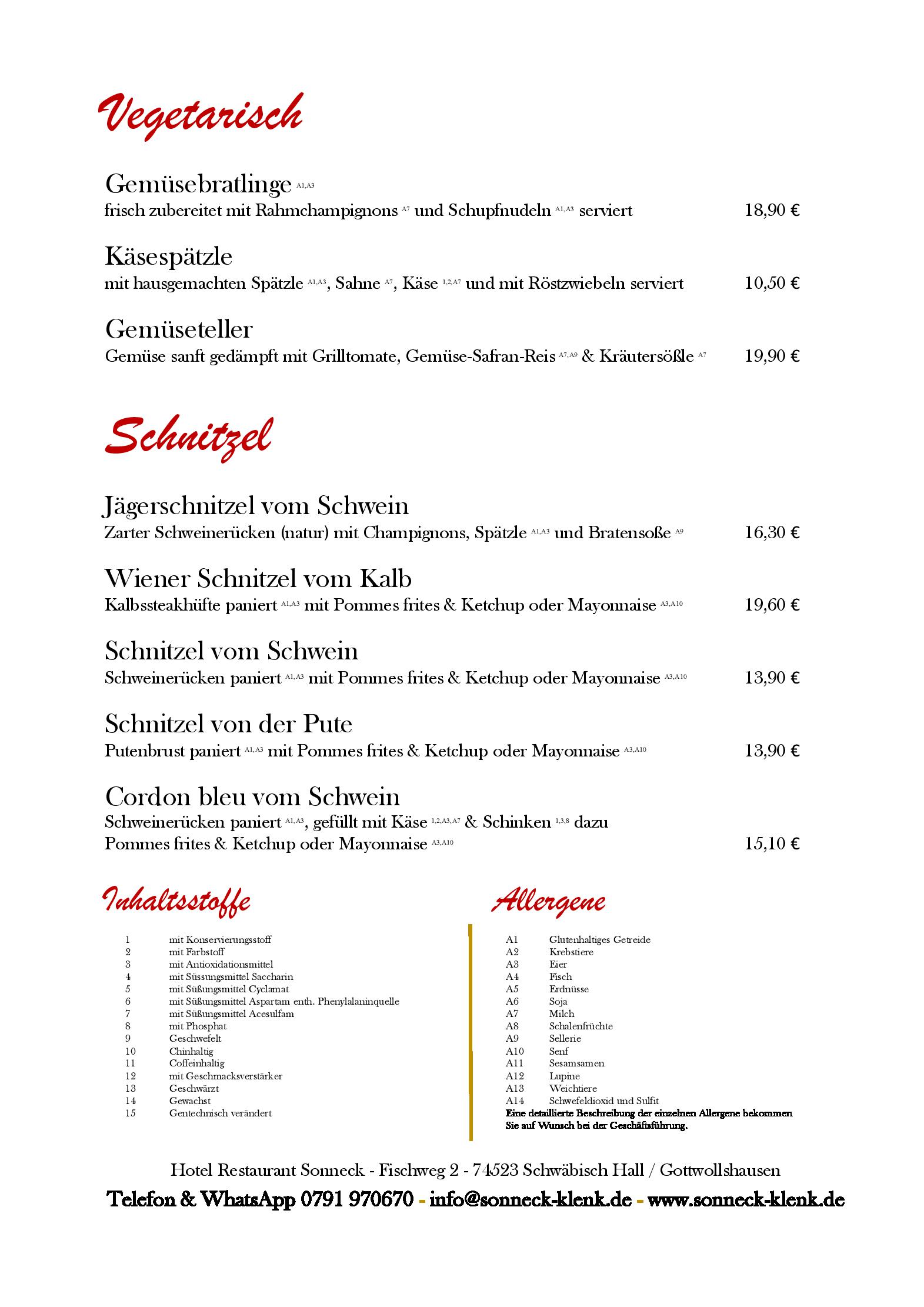 Speisekarte Hotel - Restaurant Sonneck in Schwaebisch Hall, Seite 6
