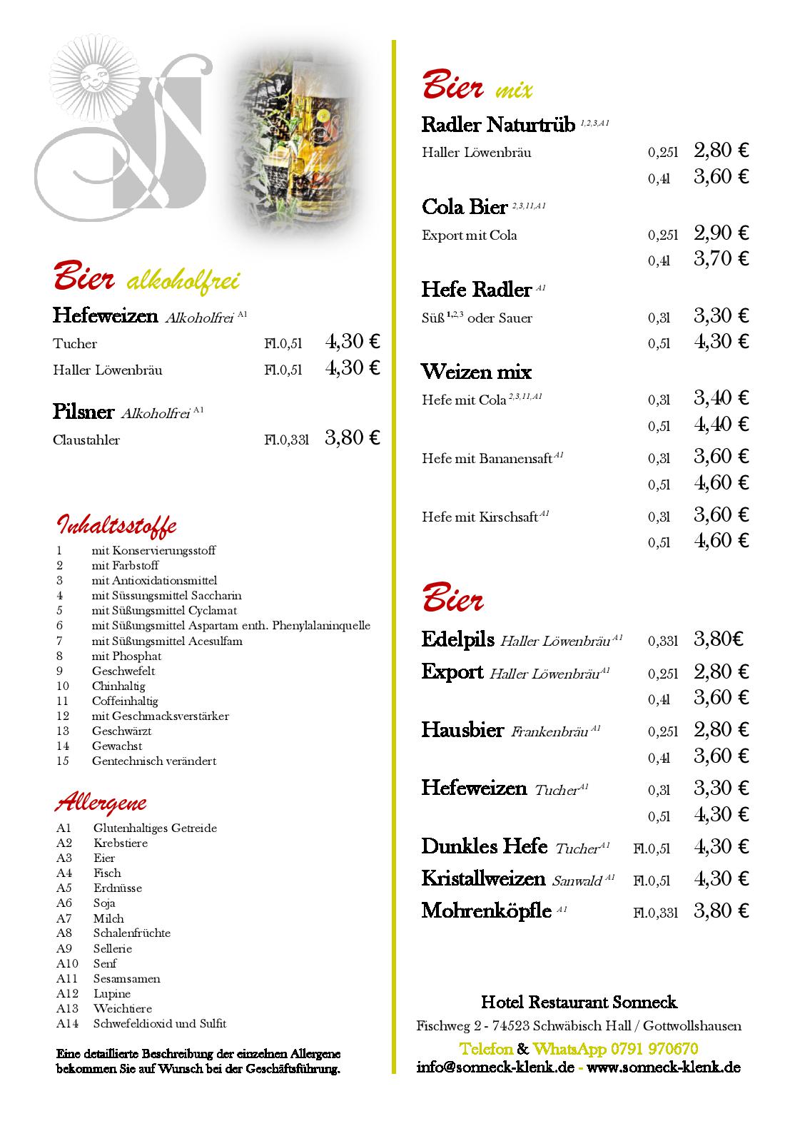Speisekarte Hotel - Restaurant Sonneck in Schwaebisch Hall, Seite 28